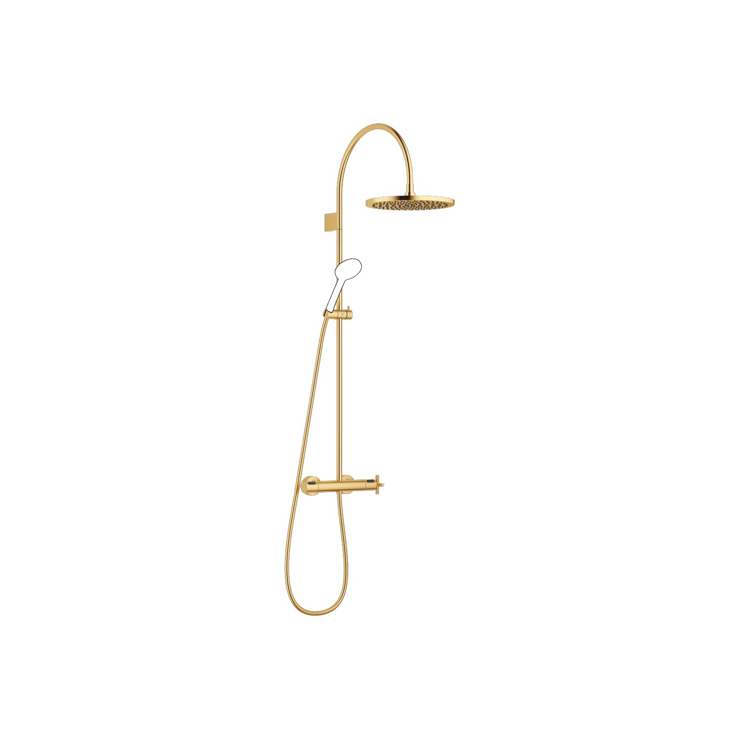 Dornbracht TARA Showerpipe mit Brause-Thermostat, Messing gebürstet 23kt Gold, 300 mm, Höhe 964 mm bis Regenbrause