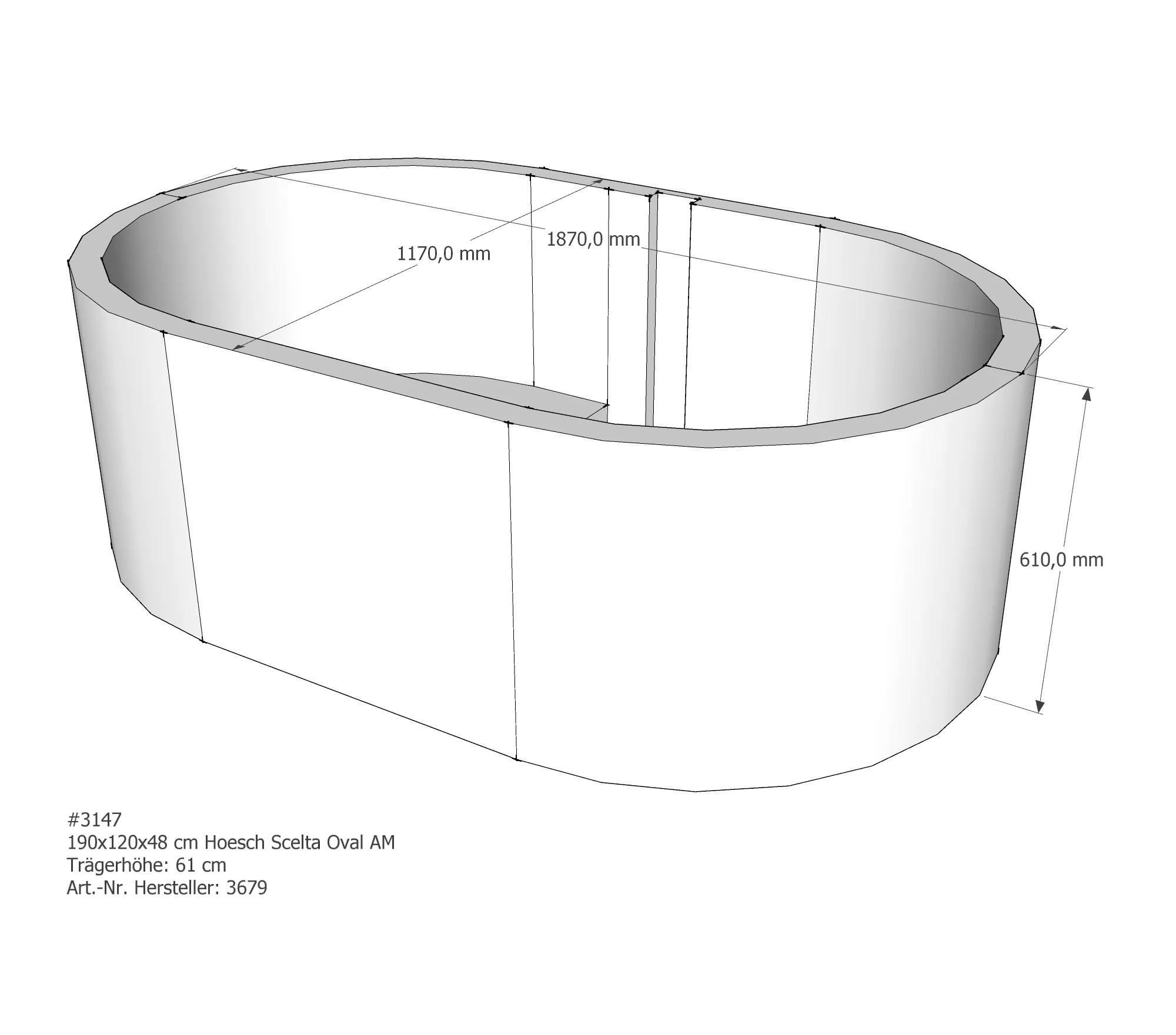 Badewannenträger für Hoesch Scelta 1900×1200 190 × 120 × 48 cm