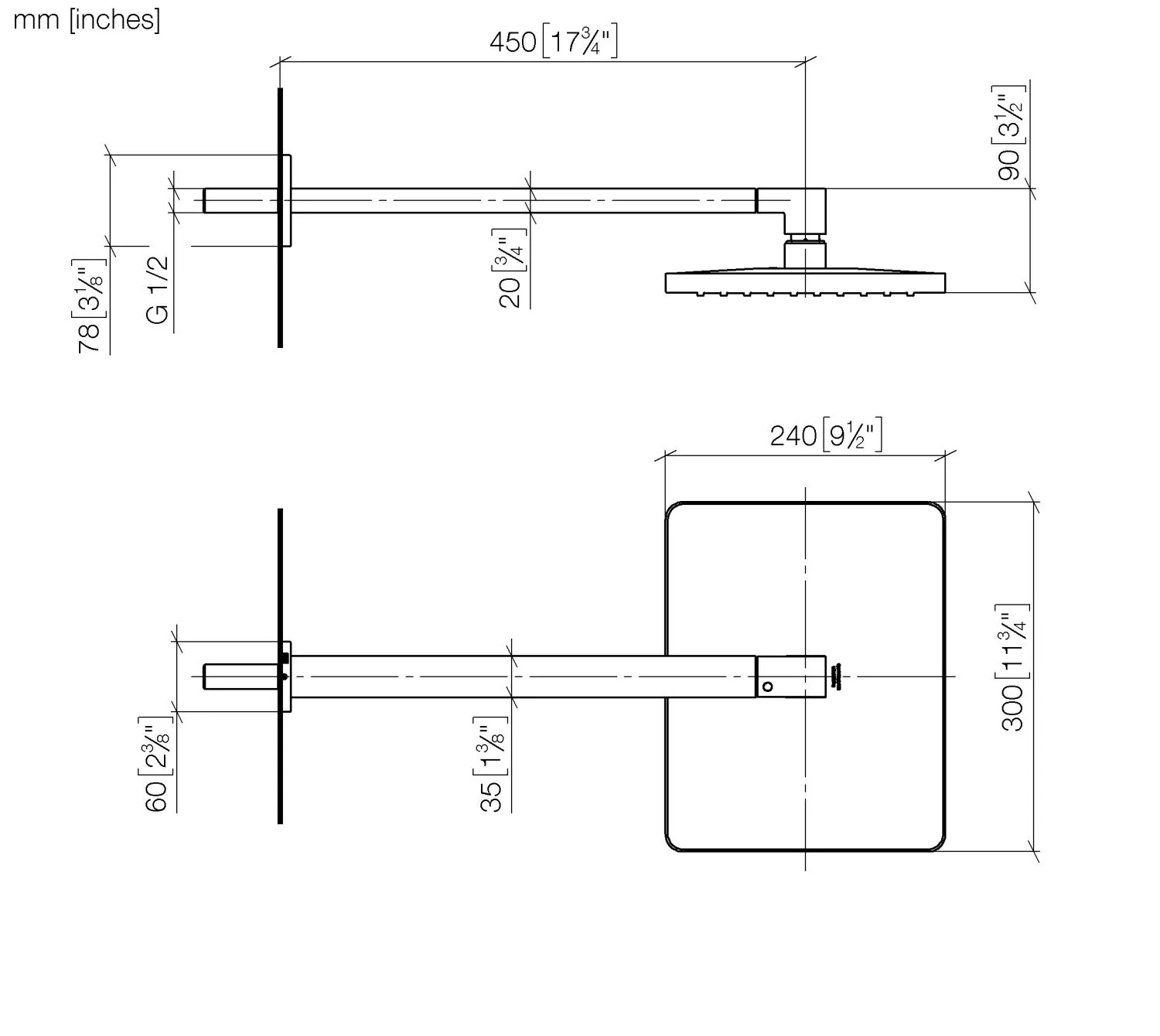Dornbracht Regenbrause SERIENSPEZIFISCH Chrom, 300 x 240 mm, Ausladung 450 mm