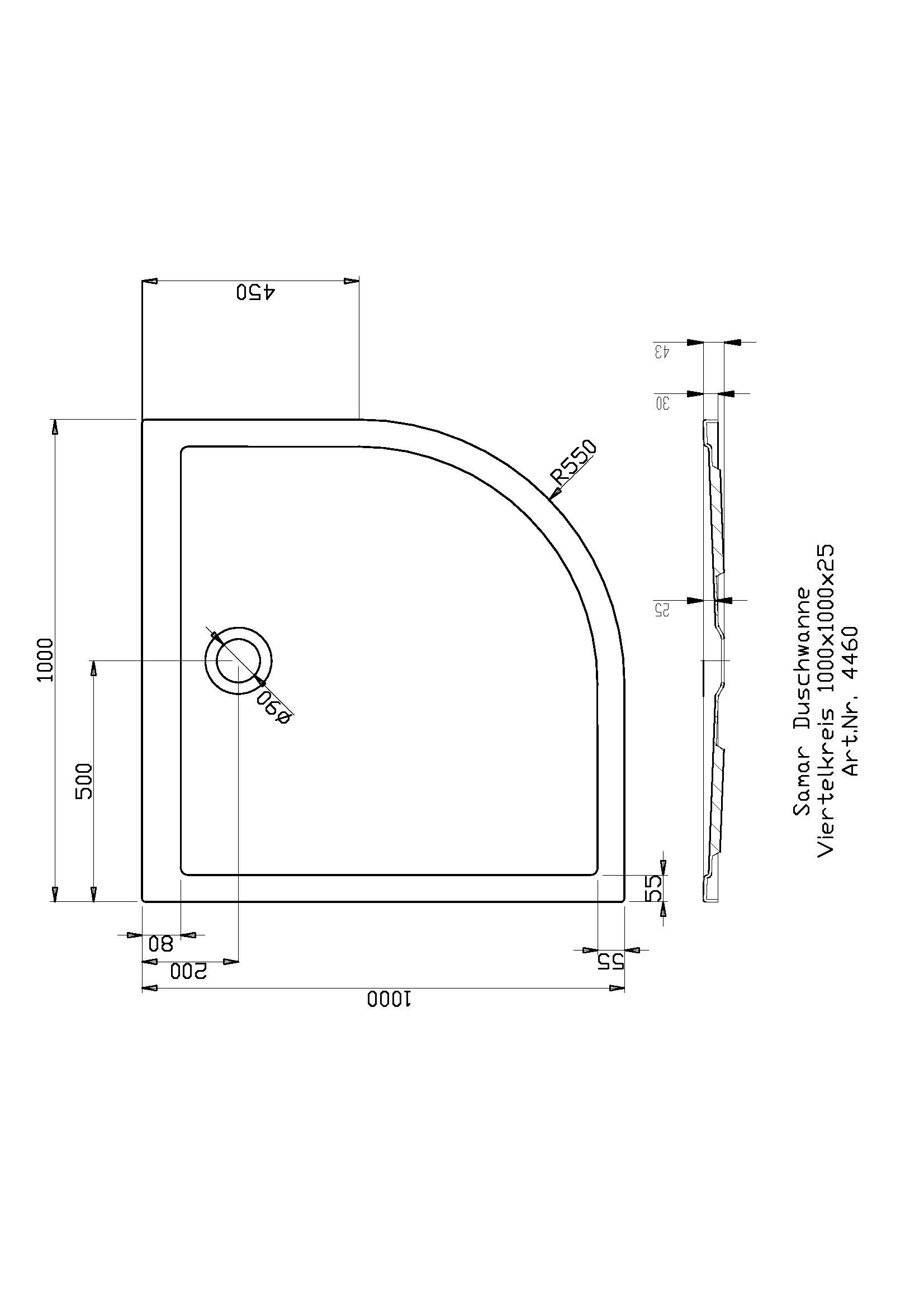 Hoesch viertelkreis Duschwanne „Samar“ 100 × 100 cm in 