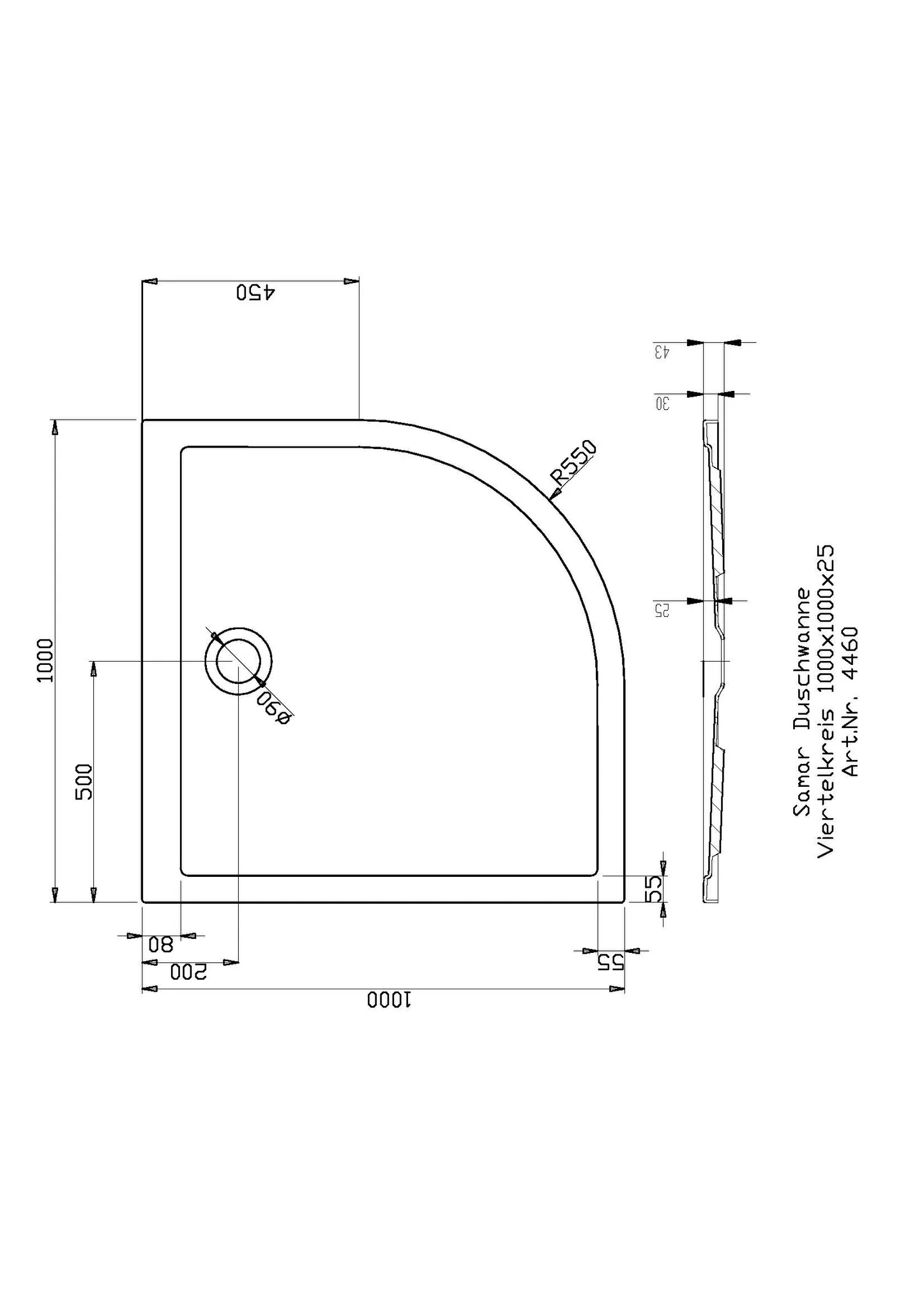 Hoesch Samar Duschwanne Viertelkreis 1000x900x20 Weiß Hoesch Samar Duschwanne Viertelkreis 1000x900x20 Weiß