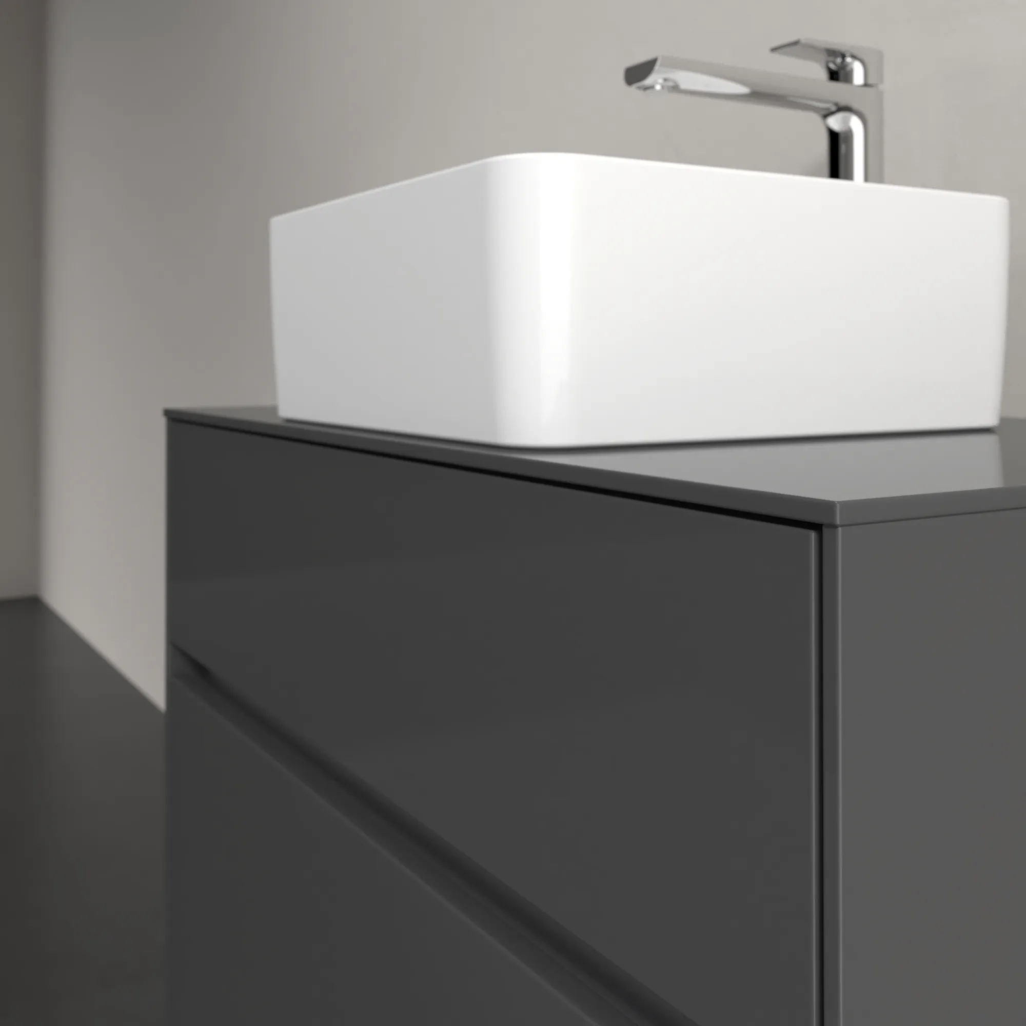 Villeroy & Boch Waschbeckenunterschrank Collaro C03700, Eckig Glossy Grey, 800x548x500mm, mit SoftClosing, 2 Auszügen, mittigem Waschbecken Villeroy & Boch Waschbeckenunterschrank Collaro C03700, Eckig Glossy Grey, 800x548x500mm, mit SoftClosing, 2 Auszügen, mittigem Waschbecken