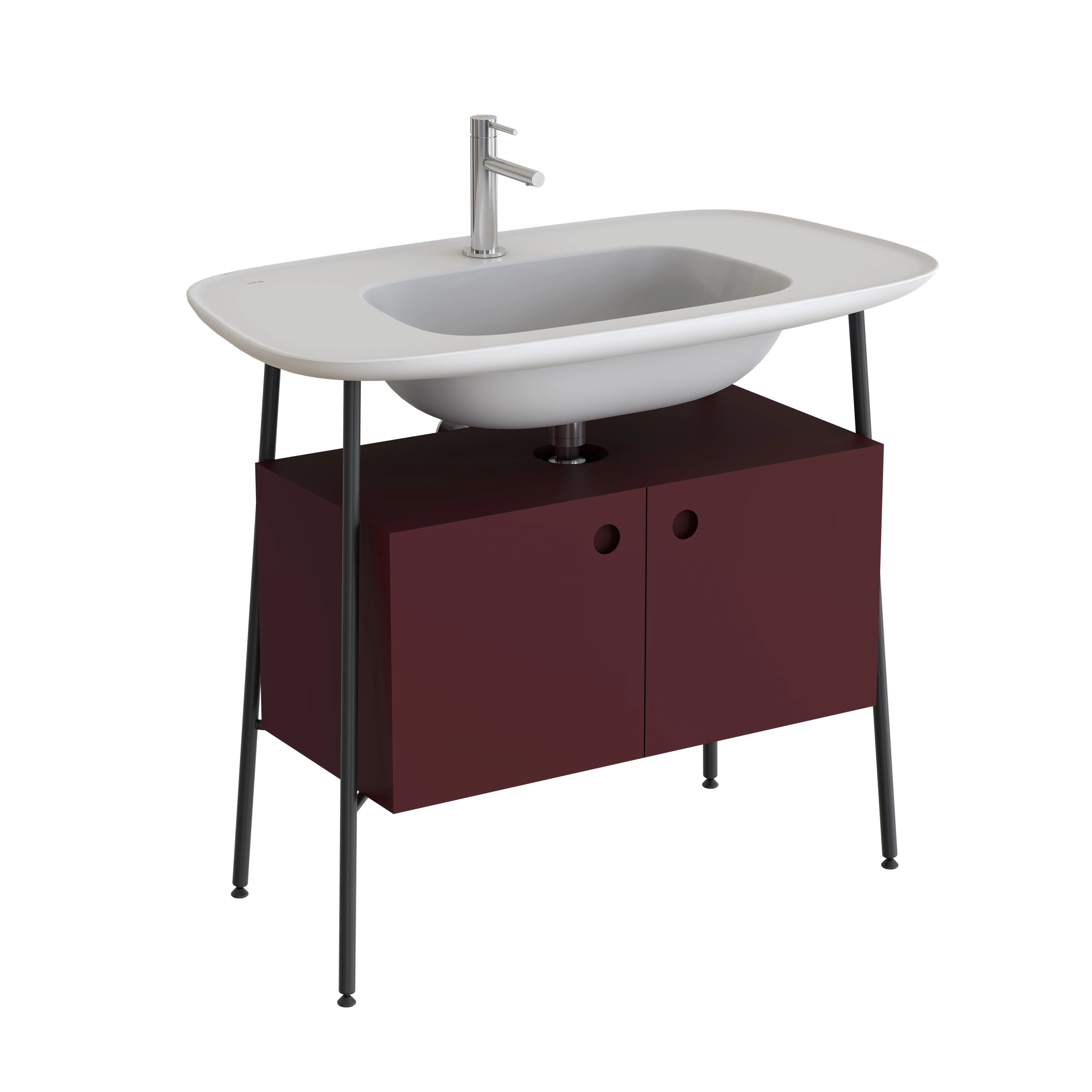 Plural Set 100 cm Waschtischunterbau mit 2 Türen und Möbelwaschtisch Burgunderrot Matt/Edelweiß Plural Set 100 cm Waschtischunterbau mit 2 Türen und Möbelwaschtisch Burgunderrot Matt/Edelweiß