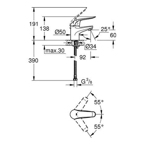 Einhand-Waschtischbatterie Euroeco Special 32762, Einlochmontage, glatter Körper, 35 mm Keramikkartusche, Hebellänge 120 mm, chrom Einhand-Waschtischbatterie Euroeco Special 32762, Einlochmontage, glatter Körper, 35 mm Keramikkartusche, Hebellänge 120 mm, chrom