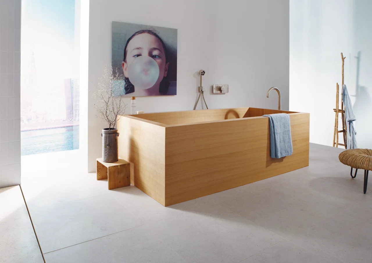 Hansgrohe AXOR Uno Wanneneinlauf gebogen bodenstehend Brushed Nickel Ausladung 226 mm freistehende Montage maximale Durchflussmenge 18 l/min Normalstrahl