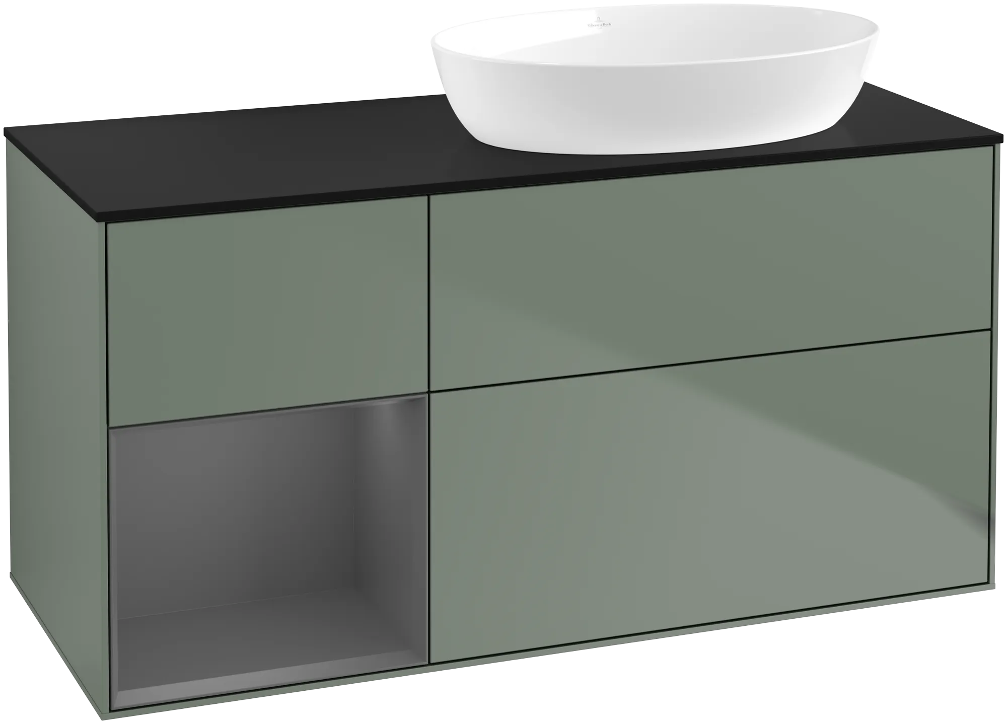 Villeroy & Boch Finion Waschbeckenunterschrank FA4, 1200x603x501mm, Olive Matt Lacquer / Anthracite Matt Lacquer / Glass Black Matt
