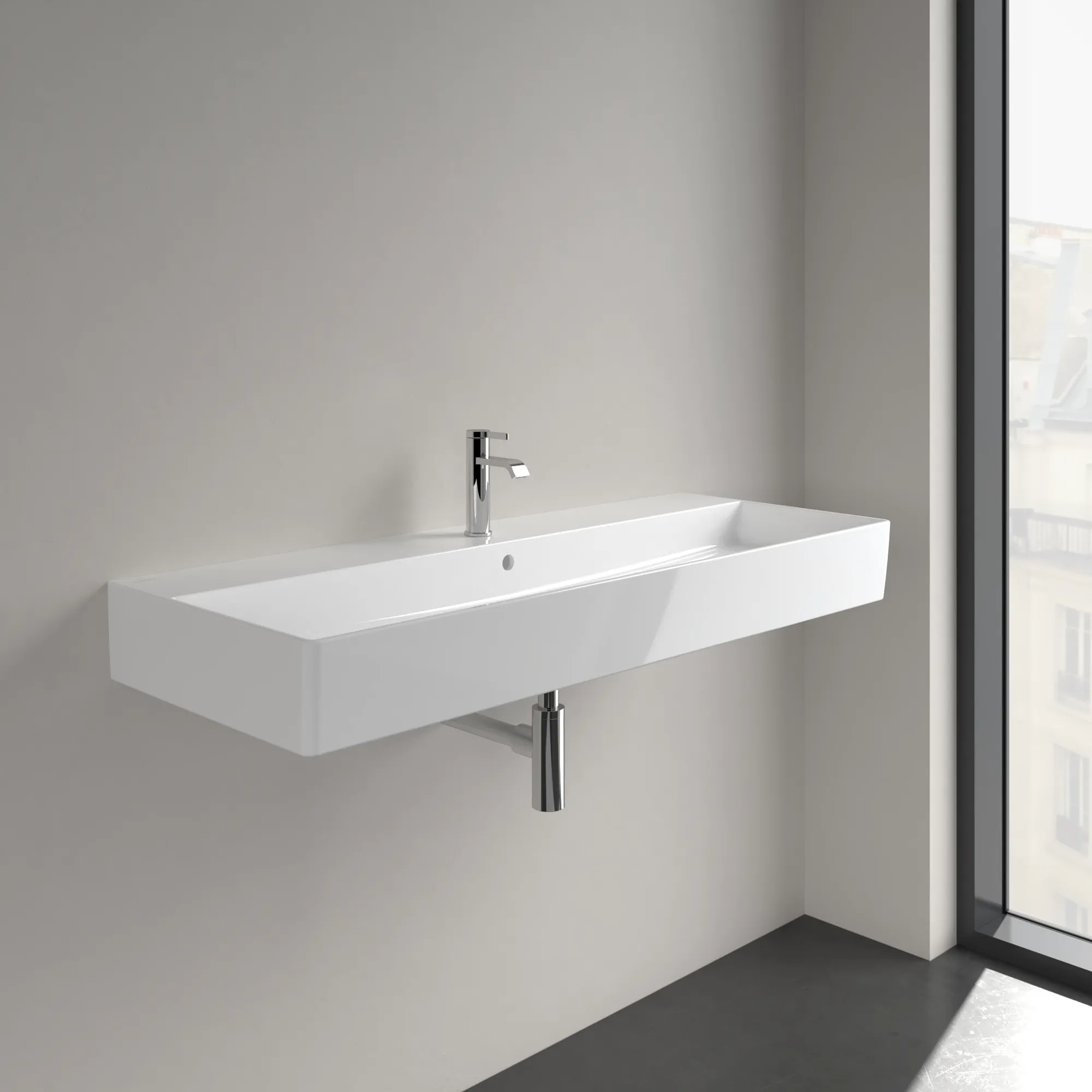 Villeroy & Boch Wandwaschbecken Memento 2.0, 1200x470x150 mm, glänzend weiß Alpin, TitanCeram, mit Überlauf, für 3-Loch-Armatur