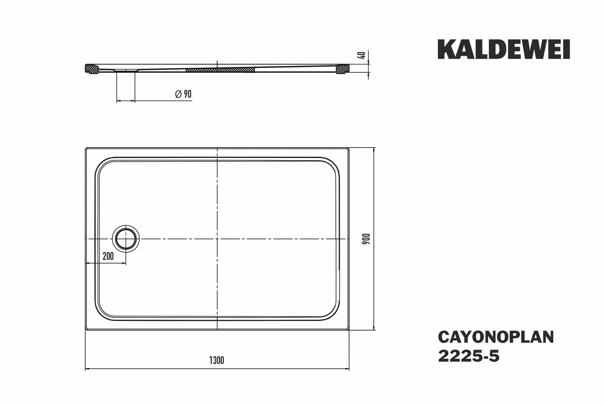 Kaldewei rechteck Duschwanne „Cayonoplan“ 900 × 1300 mm ohne Oberflächenbeschichtung, ohne Oberflächenveredelung, in schwarz matt