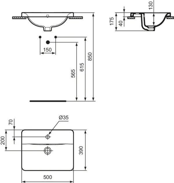 Waschbecken „Connect“ 50 × 39 × 17,5 cm, Hahnlochposition mittig Waschbecken „Connect“ 50 × 39 × 17,5 cm, Hahnlochposition mittig