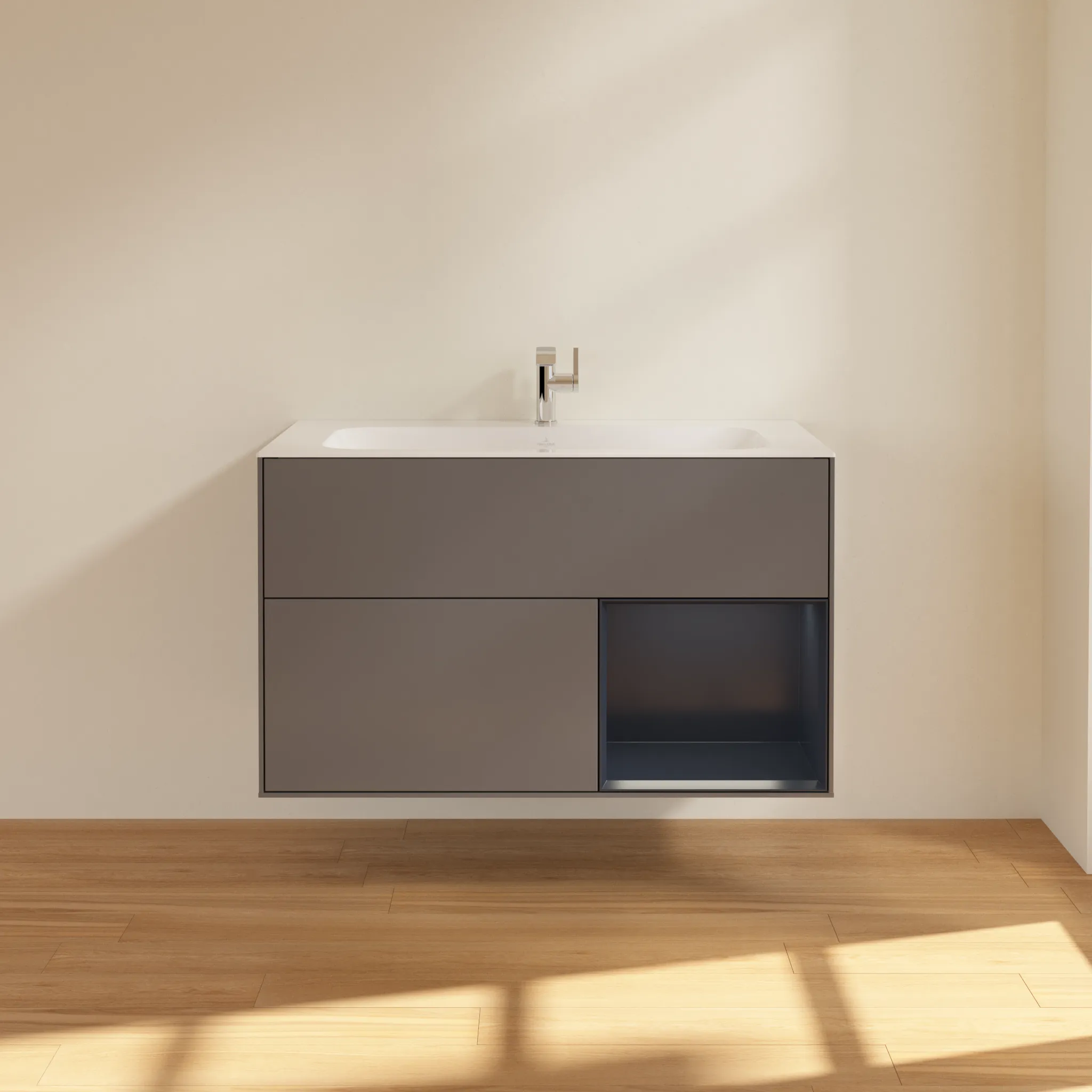 Villeroy & Boch Waschbeckenunterschrank Finion F04, Anthracite Matt Lacquer / Midnight Blue Matt Lacquer, 996x591x498 mm, mit Beleuchtung, SoftClosing und Push-to-open Funktion