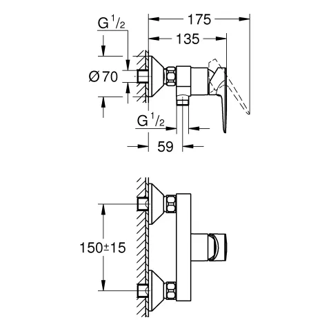 Einhand-Brausebatterie BauEdge 23635_1, Wandmontage, mit Temperaturbegrenzer, S-Anschlüsse, eigensicher, chrom Einhand-Brausebatterie BauEdge 23635_1, Wandmontage, mit Temperaturbegrenzer, S-Anschlüsse, eigensicher, chrom