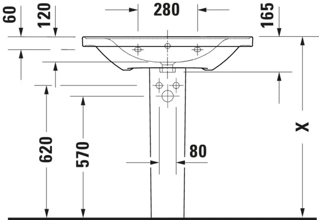 Wandwaschtisch „D-Neo“ 80 × 48 × 16,5 cm, mittig, Hahnlochposition mittig