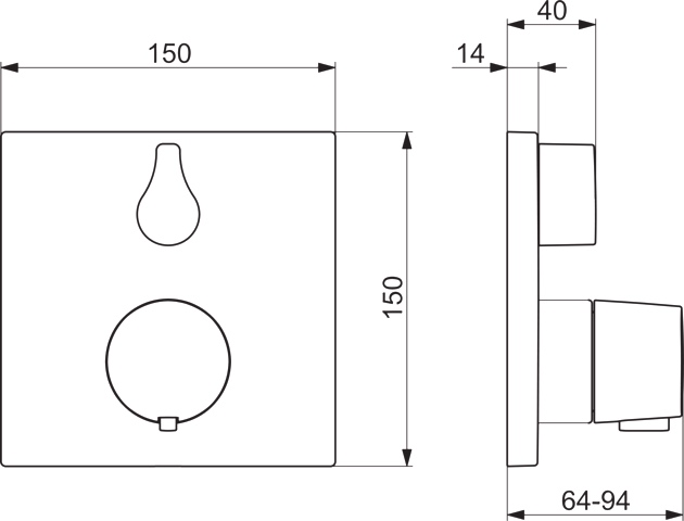 HA Fertigmontageset für Wanne/Brause HANSALIVING 8114 Rosette eckig mit Sicherungseinrichtung Chrom
