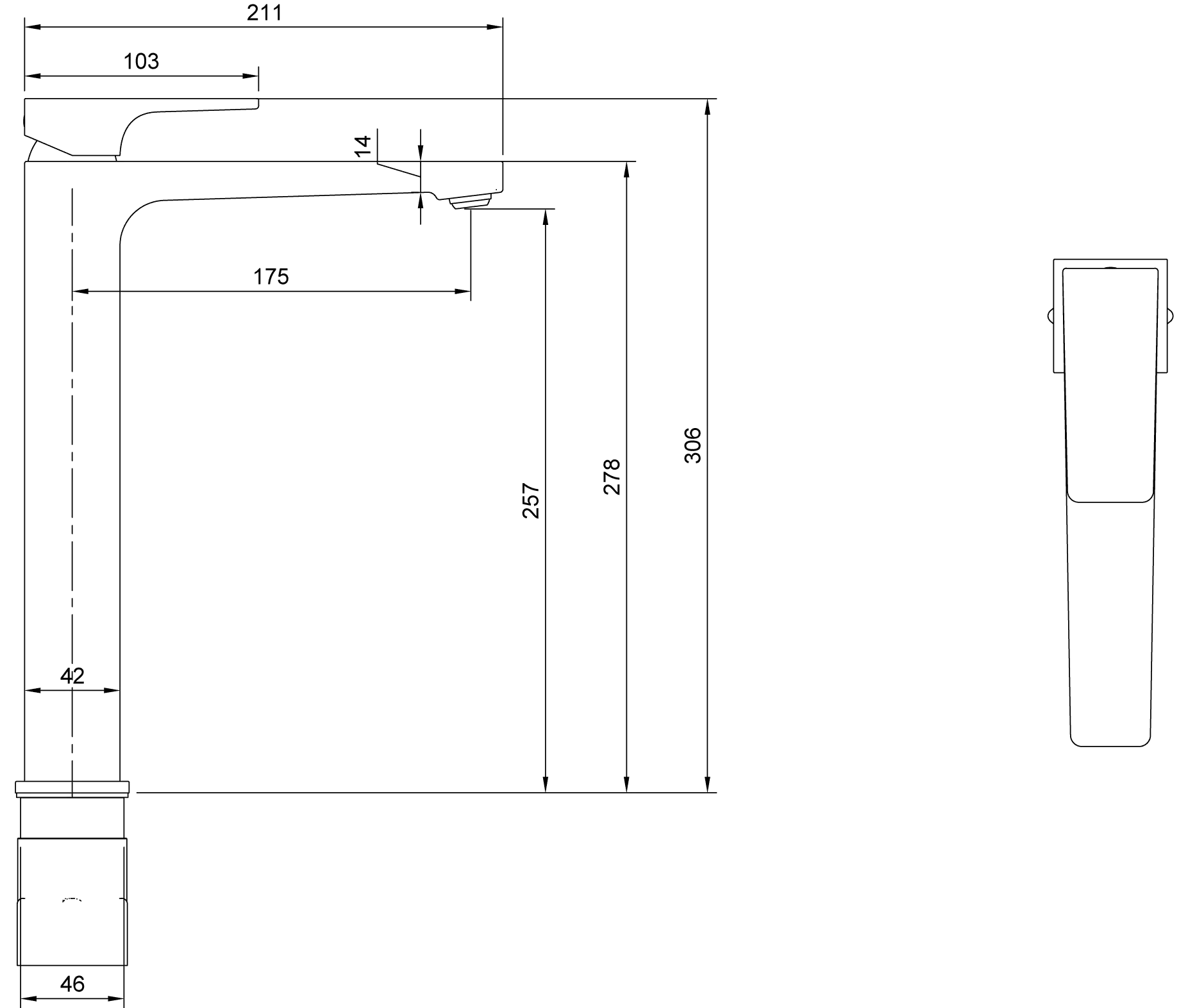 Einhand-Waschtischarmatur „Architectura Square“ 21,1 cm Ausladung 176 mm