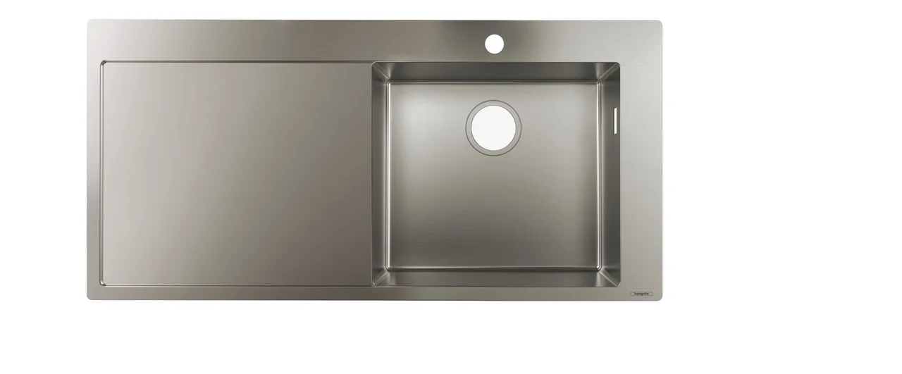 Hansgrohe Einbauspüle S71 Edelstahl, 450 mm, 1 Hauptbecken mit Abtropffläche, flach aufliegend oder flächenbündig