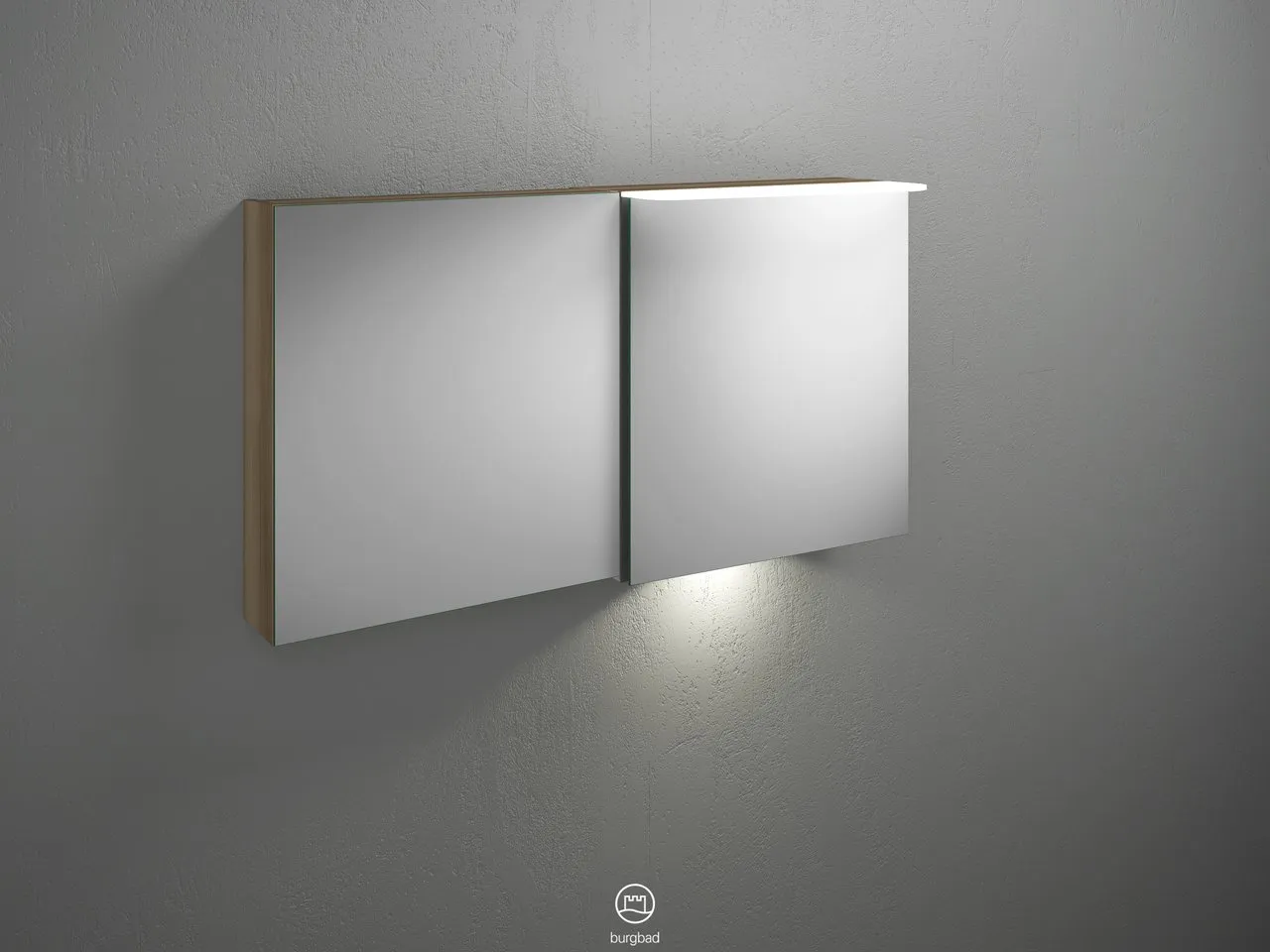 Burgbad Spiegelschrank Badu SFUB120, 310x1200x665 mm, LED-Aufsatzleuchte 4200 K, Schalter-Steckdosenelement, Glaseinlegeböden