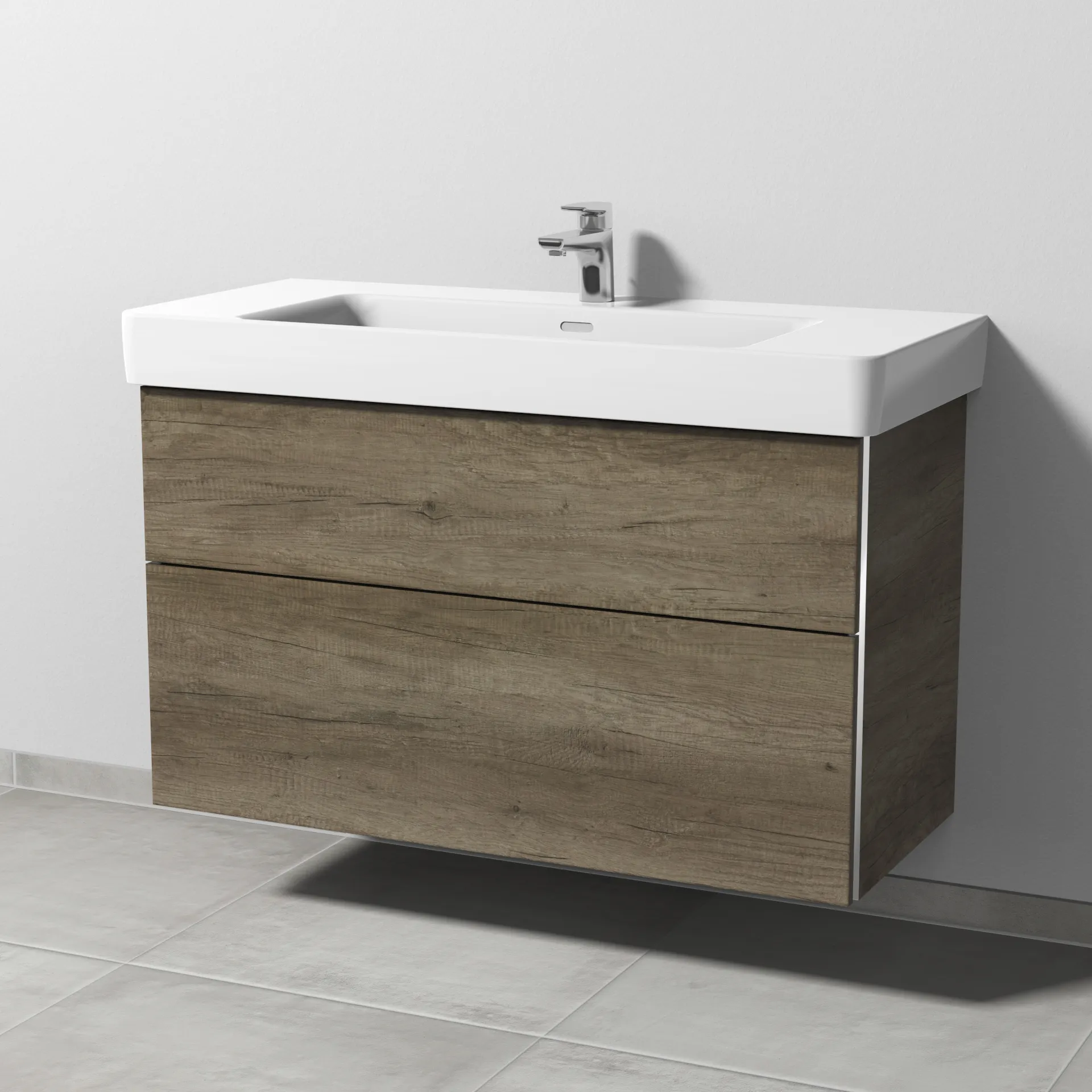 Sanipa Waschtischunterschrank „3way“ passend zu Keramik-Waschtische Pro S von Laufen 1000 × 593 × 437 mm in Eiche Nebraska, Becken mittig