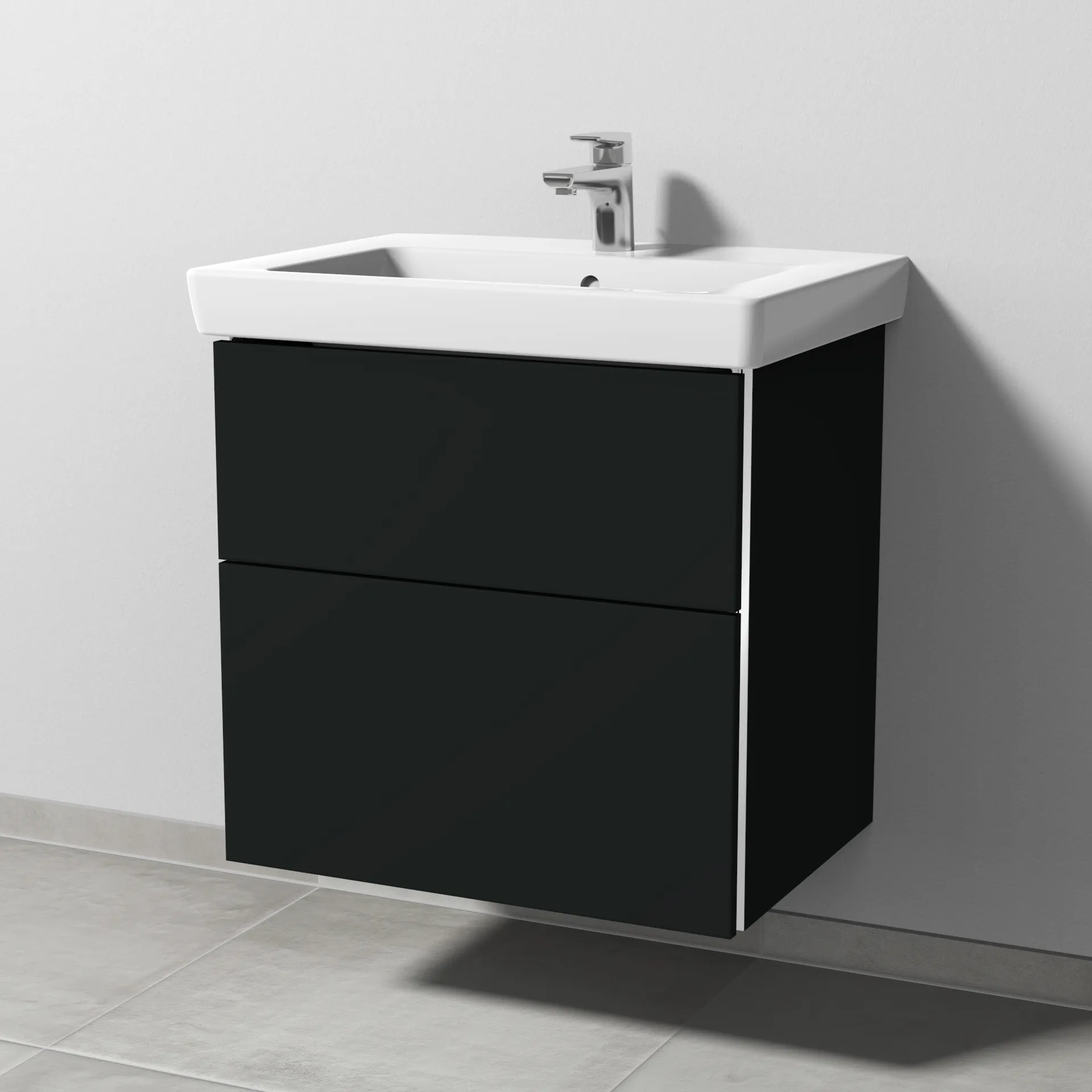 Sanipa Waschtischunterschrank „3way“ passend zu Keramik-Waschtische Subway 2.0 von Villeroy & Boch 600 × 593 × 447 mm in Vulkan (matt), Becken mittig