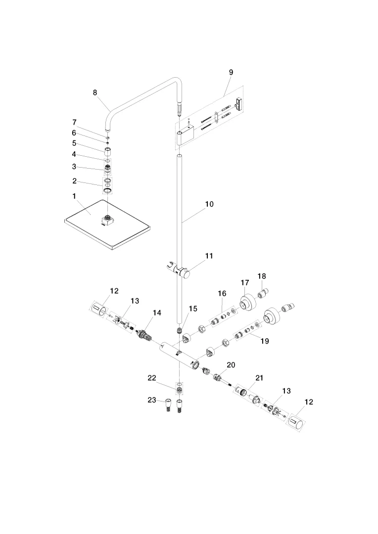 Dornbracht Showerpipe SERIENSPEZIFISCH mit Brause-Thermostat, Chrom, 300 x 240 mm, Höhe bis Regenbrause 982 mm