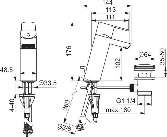HA Einhebelmischer Waschtischbatterie HANSASTELA 5709 Ablaufgarnitur mit Zugstange Ausladung 144mm Chrom