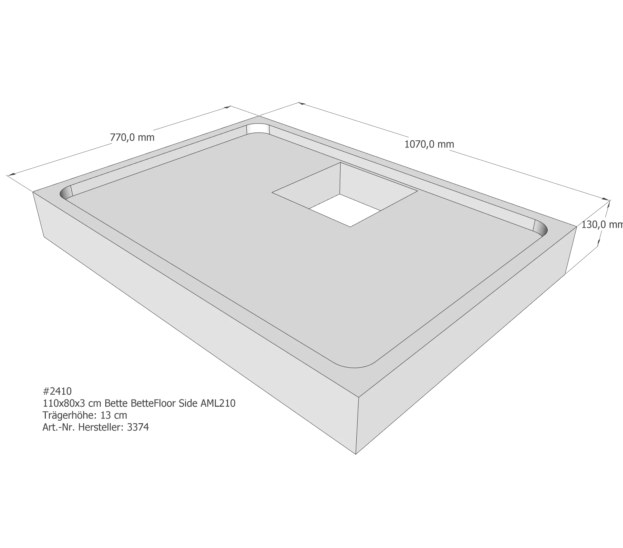 Duschwannenträger für Bette Floor Side 110 × 80 × 3 cm