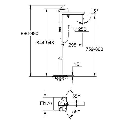 Einhand-Wannenbatterie Eurocube 23672_1, Bodenmontage, Fertigmontageset für 45984, mit Handbrause und Brauseschlauch, eigensicher, chrom Einhand-Wannenbatterie Eurocube 23672_1, Bodenmontage, Fertigmontageset für 45984, mit Handbrause und Brauseschlauch, eigensicher, chrom