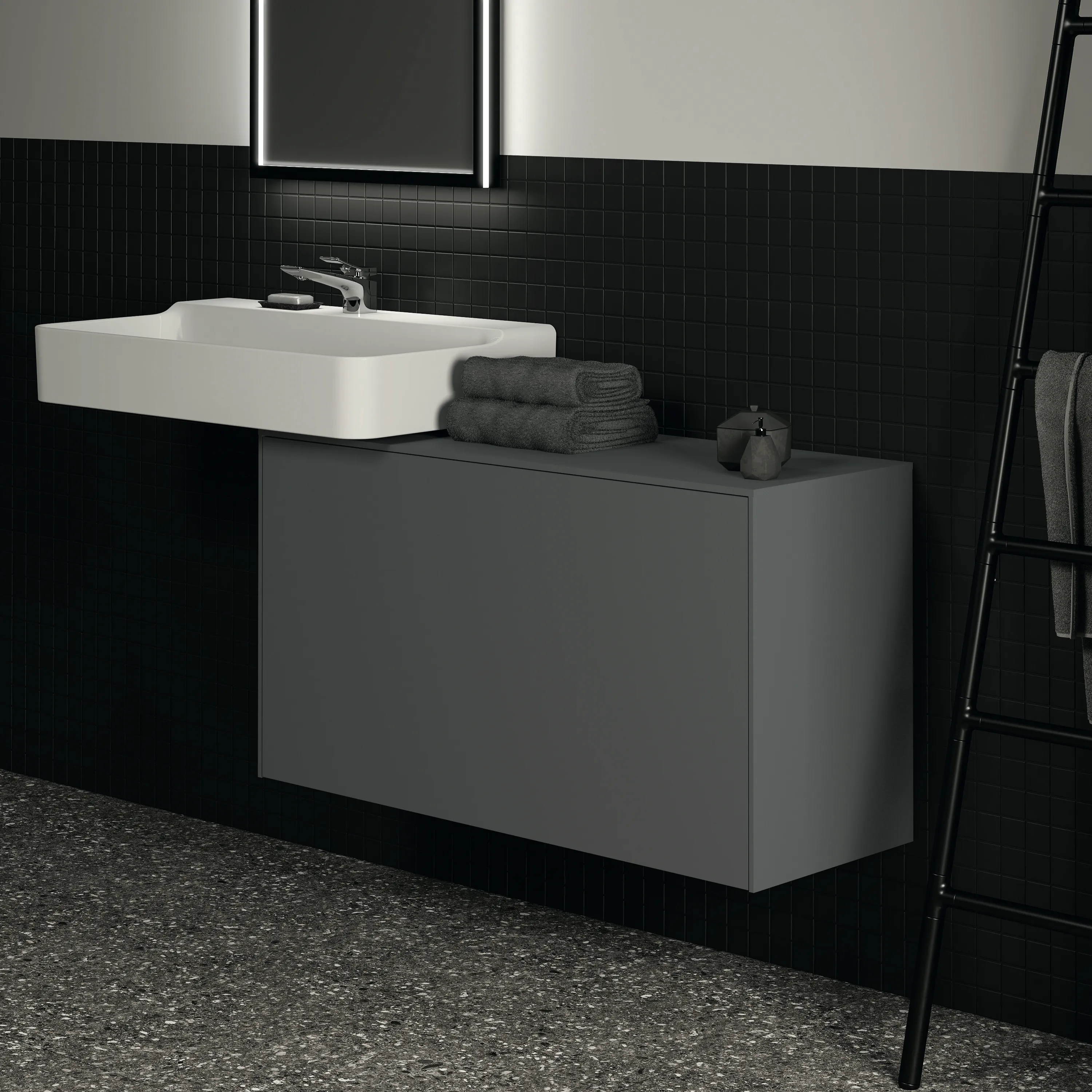 Ideal Standard Conca Waschtischunterschrank, Anthrazit matt, 1002x373x550 mm, 1 Auszug mit Push-Open und Softclose-Einzug
