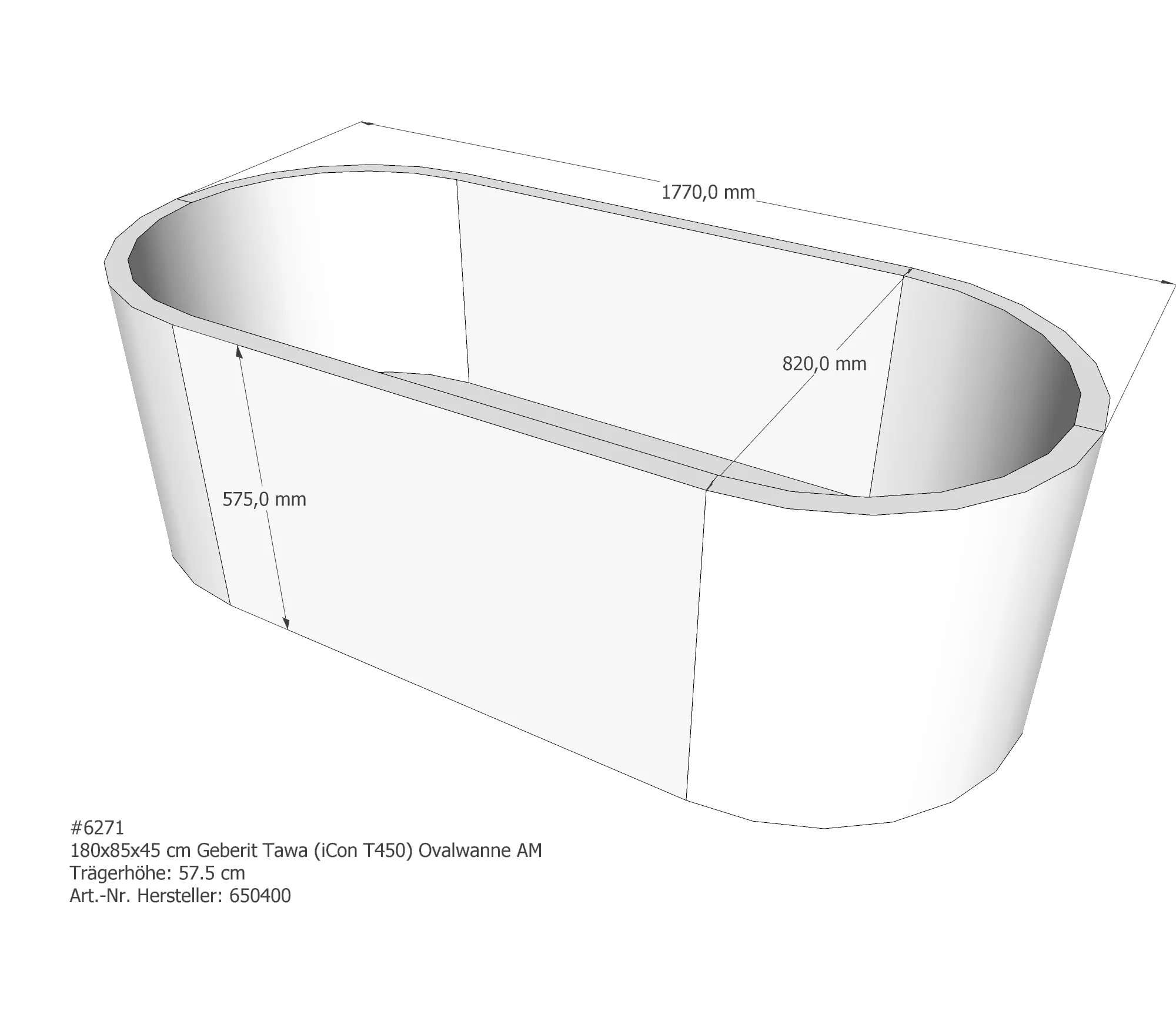 Badewannenträger für Geberit Tawa (iCon T450) 180 × 85 × 45 cm