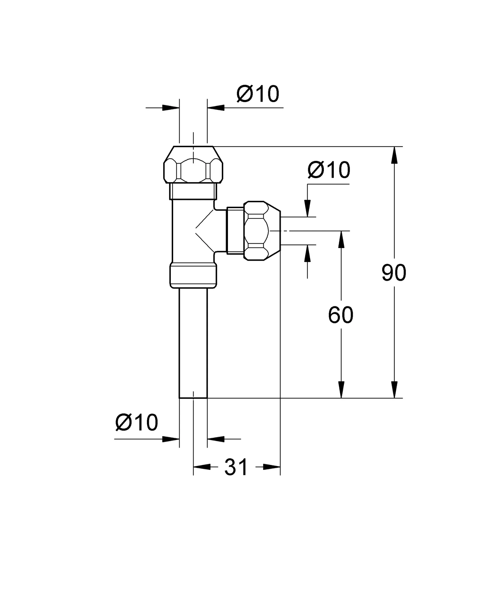 Original WAS T-Abzweigstück Eggemann 41007, DN 10, für Eckventile, Quetschverschraubung Ø 10 mm, chrom Original WAS T-Abzweigstück Eggemann 41007, DN 10, für Eckventile, Quetschverschraubung Ø 10 mm, chrom