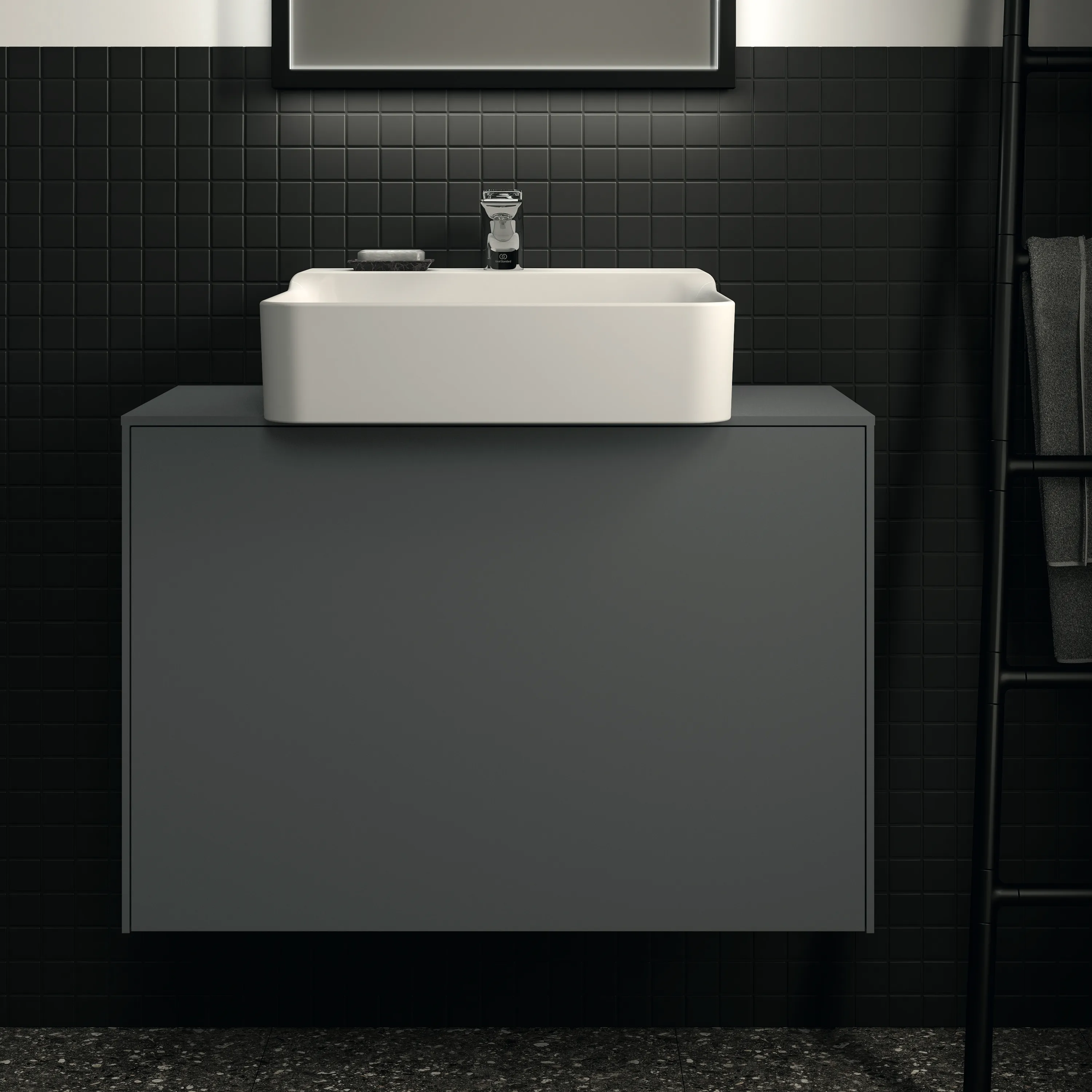 Ideal Standard Waschtischunterschrank „Conca“ 80,2 × 55 × 37,3 cm Anthrazit matt lackiert Ideal Standard Waschtischunterschrank „Conca“ 80,2 × 55 × 37,3 cm Anthrazit matt lackiert