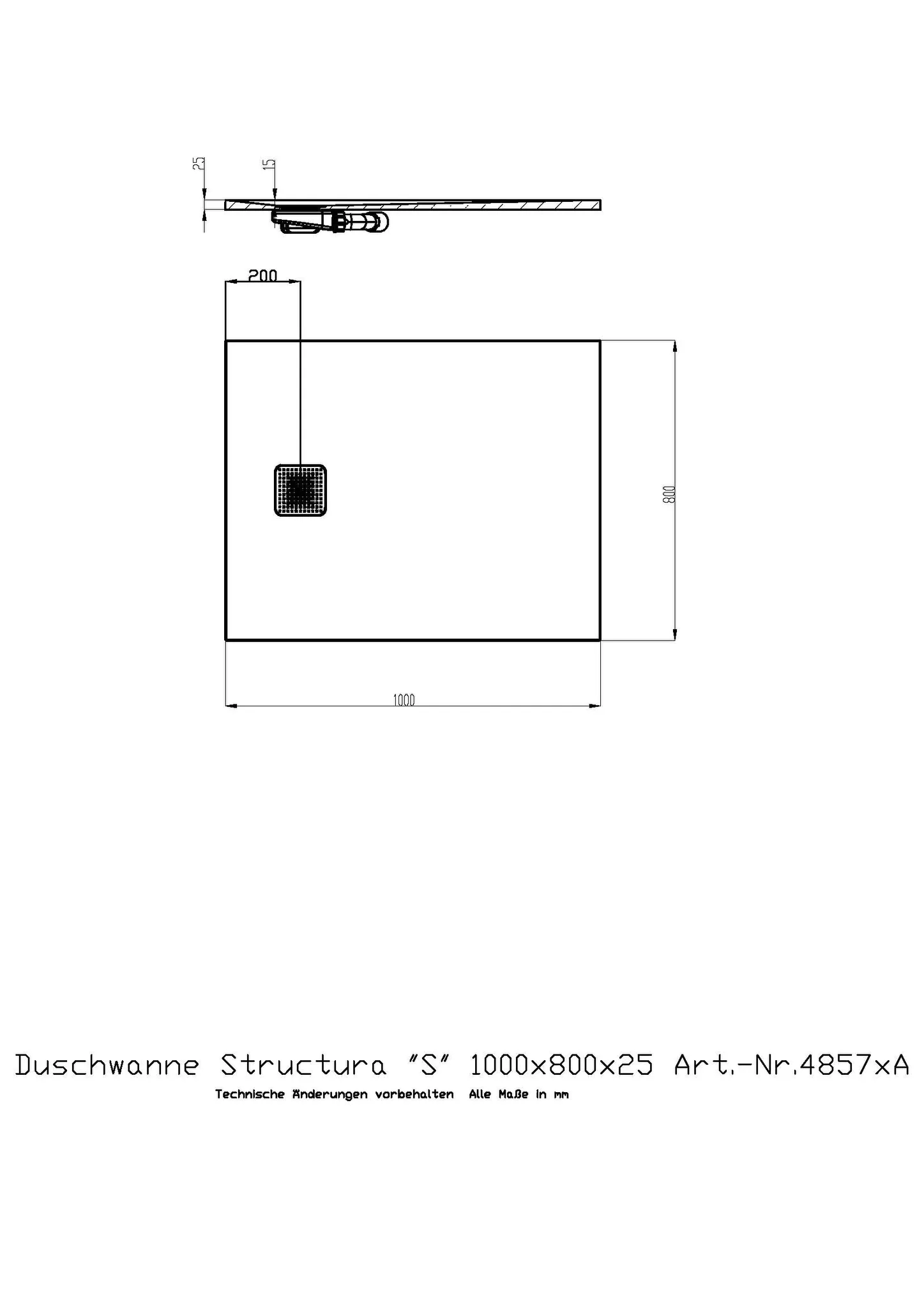 Duschwanne Structura ″S″ 1000x800x25 in gesoftete Schieferoptik, mit Antirutsch B, Material Solique, Weiß
