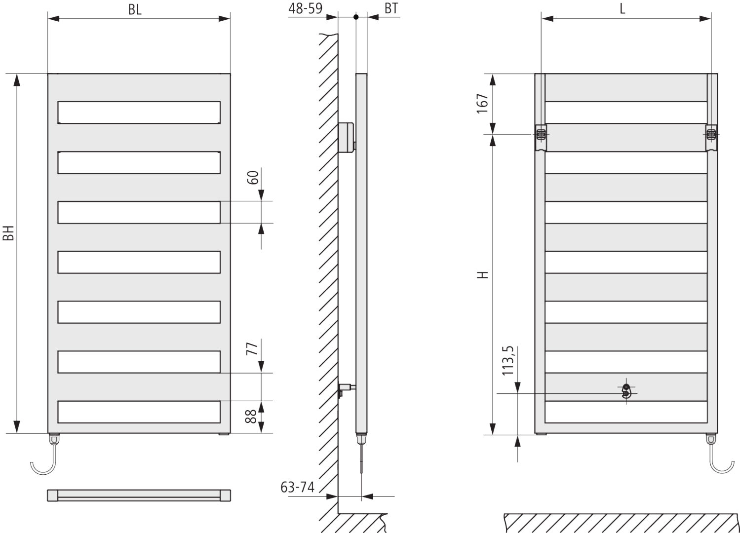 Kermi Design-Elektroheizkörper „Casteo®-E“ 60 × 180,6 cm in glanzsilber Metallic