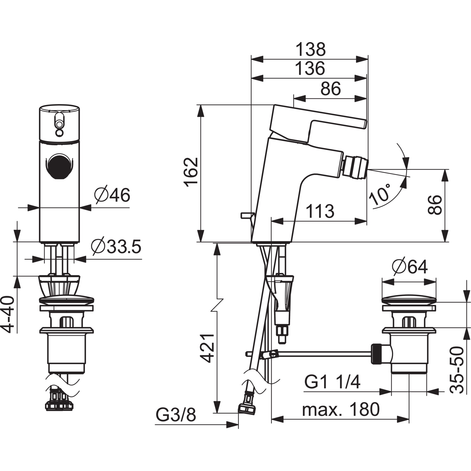 EHM Bidetbatterie VANTIS 5243 Ablaufgarnitur mit Zugstange Ausladung 113 mm Chrom EHM Bidetbatterie VANTIS 5243 Ablaufgarnitur mit Zugstange Ausladung 113 mm Chrom
