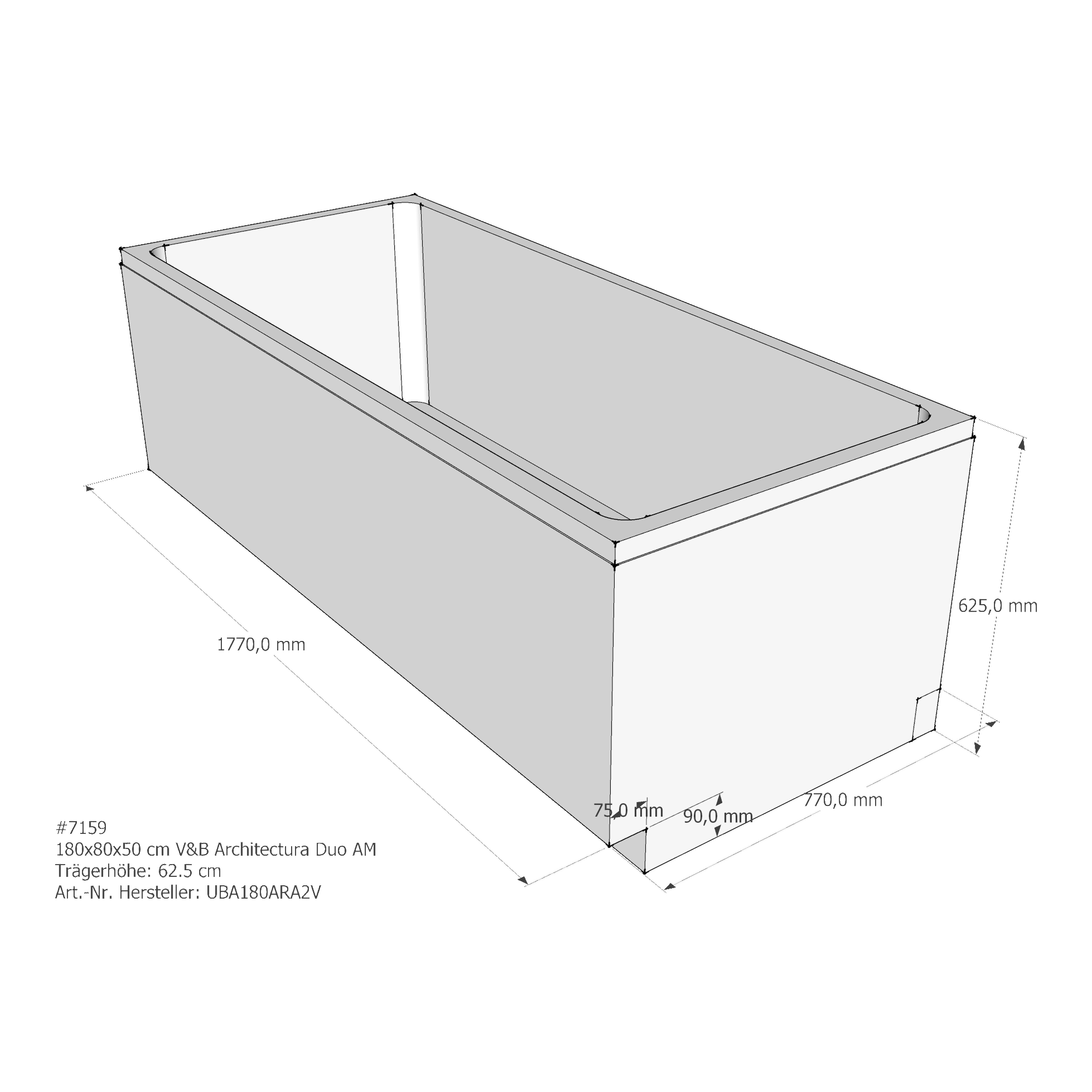 Badewannenträger für Villeroy & Boch Architectura (Omnia) 180 × 80 × 50 cm