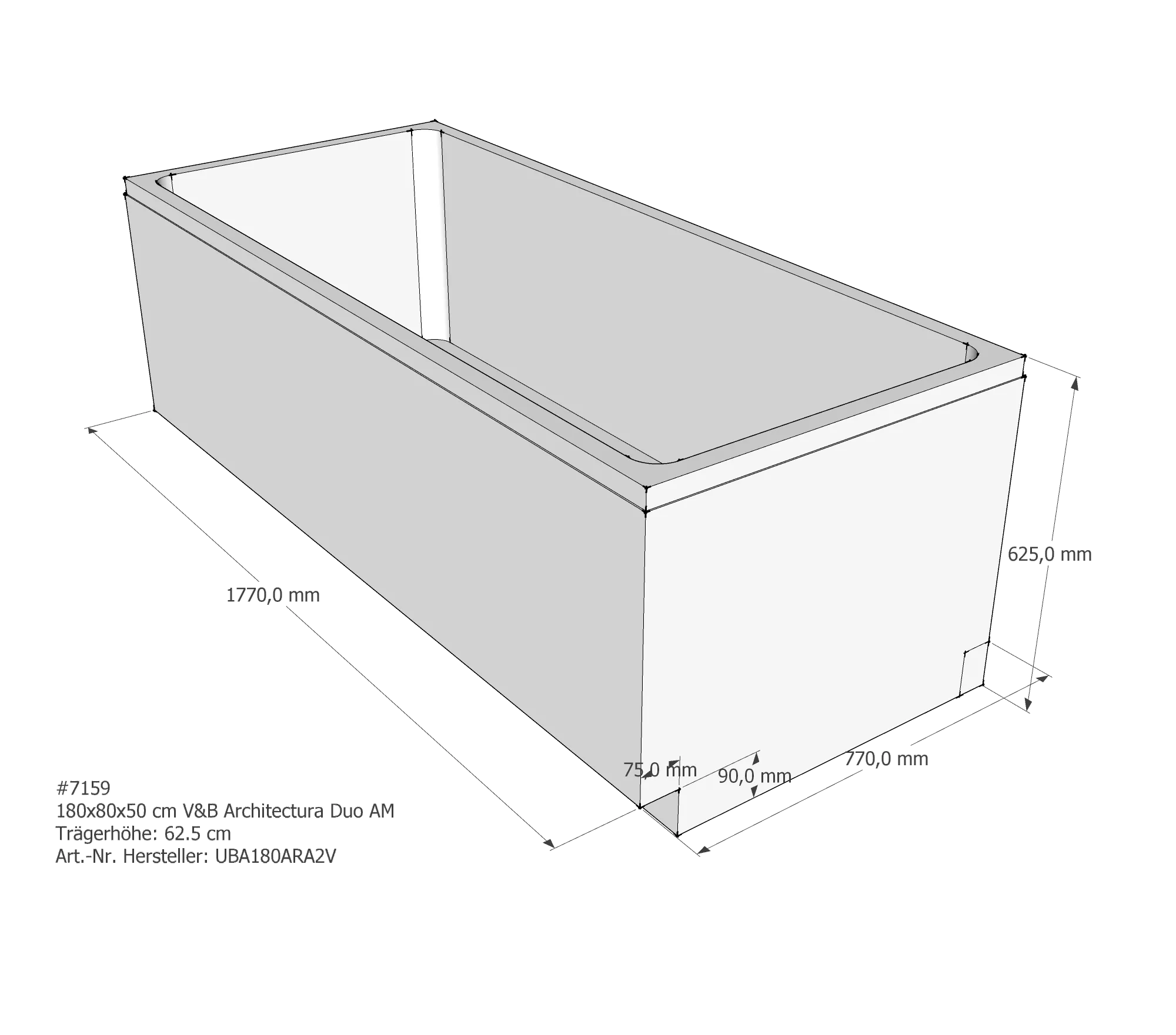 Badewannenträger für Villeroy & Boch Architectura 180 × 80 × 50 cm