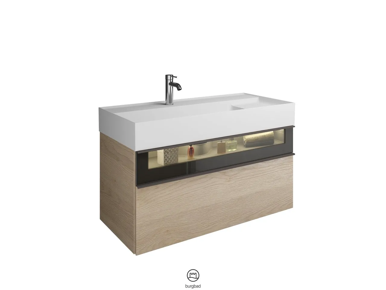 burgbad Yumo Mi-Waschtisch inkl. WTU SFMX102, Mineralguss, 470x1015x610mm, PG1 burgbad Yumo Mi-Waschtisch inkl. WTU SFMX102, Mineralguss, 470x1015x610mm, PG1