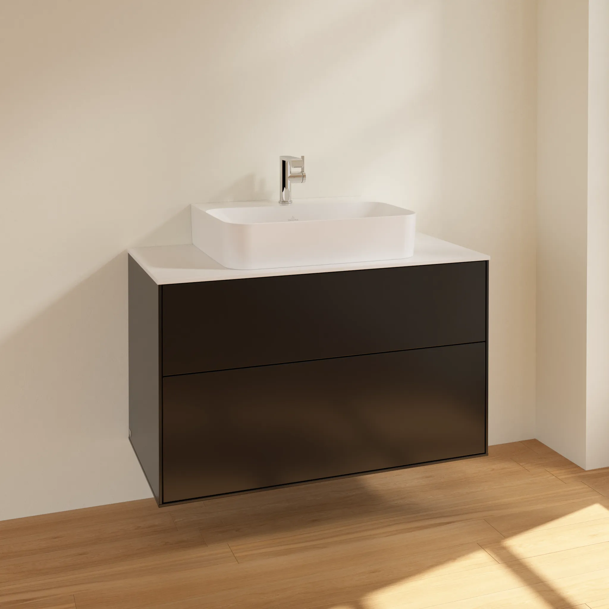 Villeroy & Boch Waschbeckenunterschrank Finion F10, 1000x603x501 mm, Black Matt Lacquer, mit SoftClosing und Push-to-open Funktion