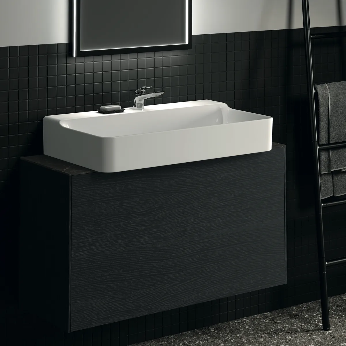 Waschtischplatte Conca, aus Keramik, 1002x373x6mm, Marmor Noir Desir Waschtischplatte Conca, aus Keramik, 1002x373x6mm, Marmor Noir Desir