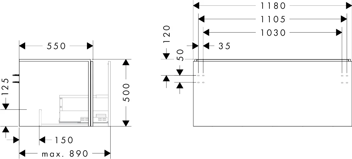 Hansgrohe Xilesa E Waschtischunterschrank, Eiche Kaschmir, 1.180 x 550 mm, 1 Schubkasten, Vollauszug, SoftClose Hansgrohe Xilesa E Waschtischunterschrank, Eiche Kaschmir, 1.180 x 550 mm, 1 Schubkasten, Vollauszug, SoftClose