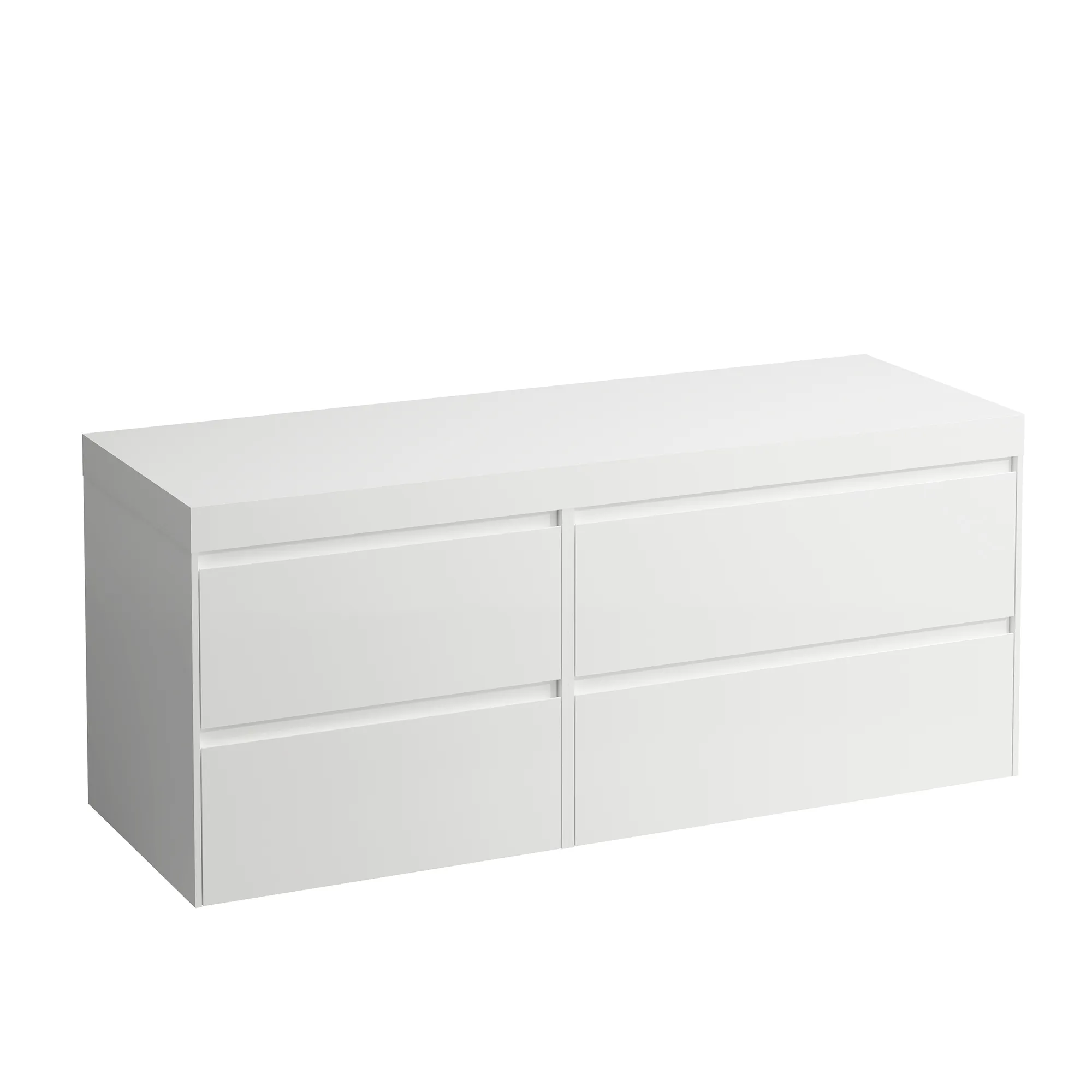 Waschtischunterbau+Waschtischplatte (MODULAR SYSTEM) LANI 495x1370x580 ohne Ausschnitt Abdeckplatte 65 mm (Farbe: .260 weiß matt), mit 4 Schubladen (800 mm rechts + 600 mm links) integrierter Griffleiste Vollauszug und Soft-Close weiß matt