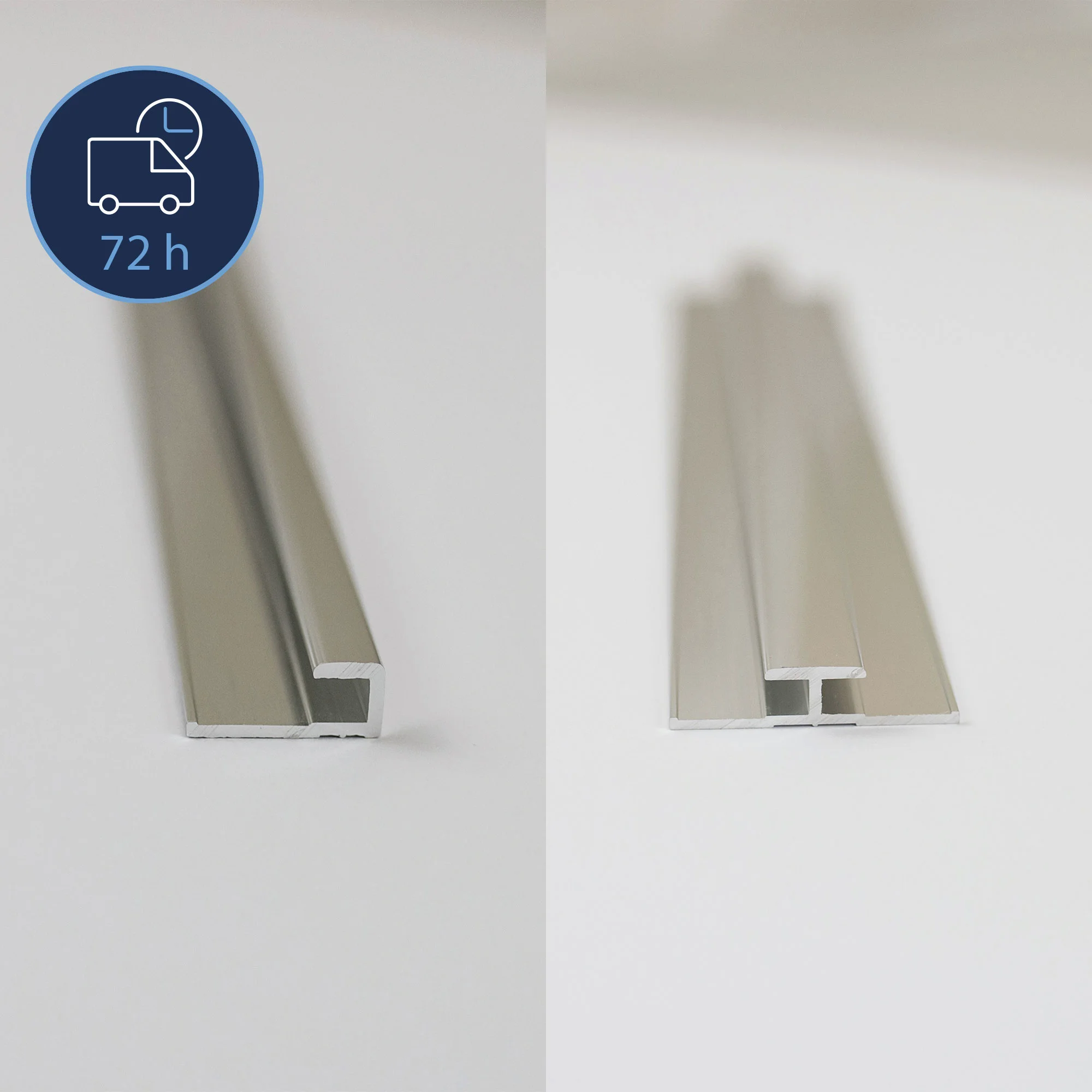Breuer Profilset 2, gerades Abschlussprofil für Rückwände + Verbindungsprofil für Rückwandplatten, Länge 2.100 mm oder 2.550 mm, Farbe Alu Silber matt, Alu chromeffekt oder Schwarz matt
