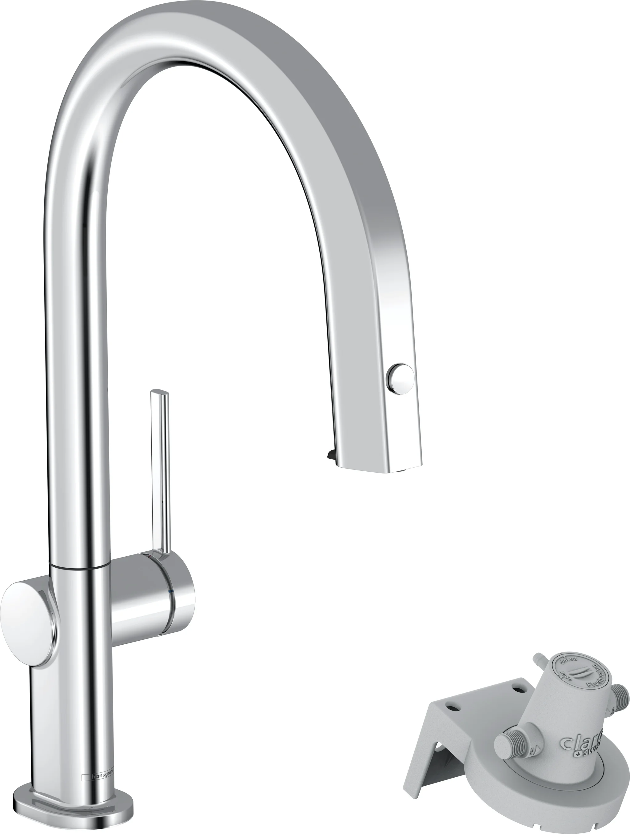 Hansgrohe Aqittura M91 Einhebel-Küchenmischer mit FilterSystem 210, Ausziehauslauf, 1-Jet, Chrom, Schwenkbereich einstellbar in 3 Stufen auf 60°, 110° oder 150°, Laminarstrahl, Quick-Connect Schlauch, maximale Durchflussmenge bei 3 bar: 6,5 l/min, Auszug