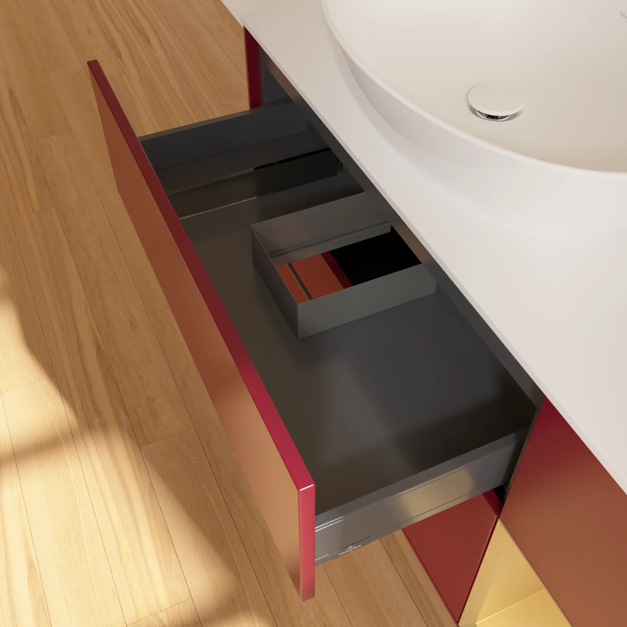 Villeroy & Boch Waschtischunterschrank „Finion“ für Schrankwaschtisch 1200 × 603 × 501 mm Peony Matt Lacquer, für Becken links, ohne Hahnlochbohrung Villeroy & Boch Waschtischunterschrank „Finion“ für Schrankwaschtisch 1200 × 603 × 501 mm Peony Matt Lacquer, für Becken links, ohne Hahnlochbohrung