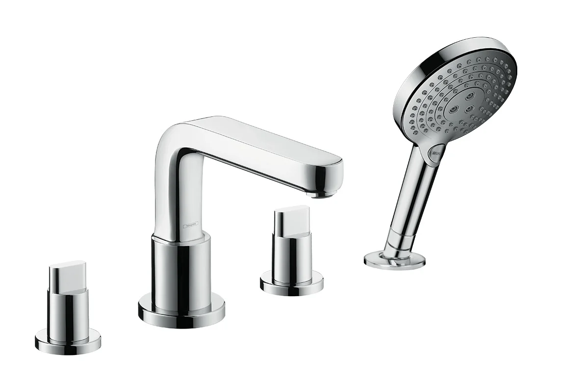 Hansgrohe 4-Loch Wannenarmatur Grundkörper für Wannenrandmontage mit Secuflexbox, maximale Ausziehlänge Handbrause 1,10 m, Anschlussgröße DN15