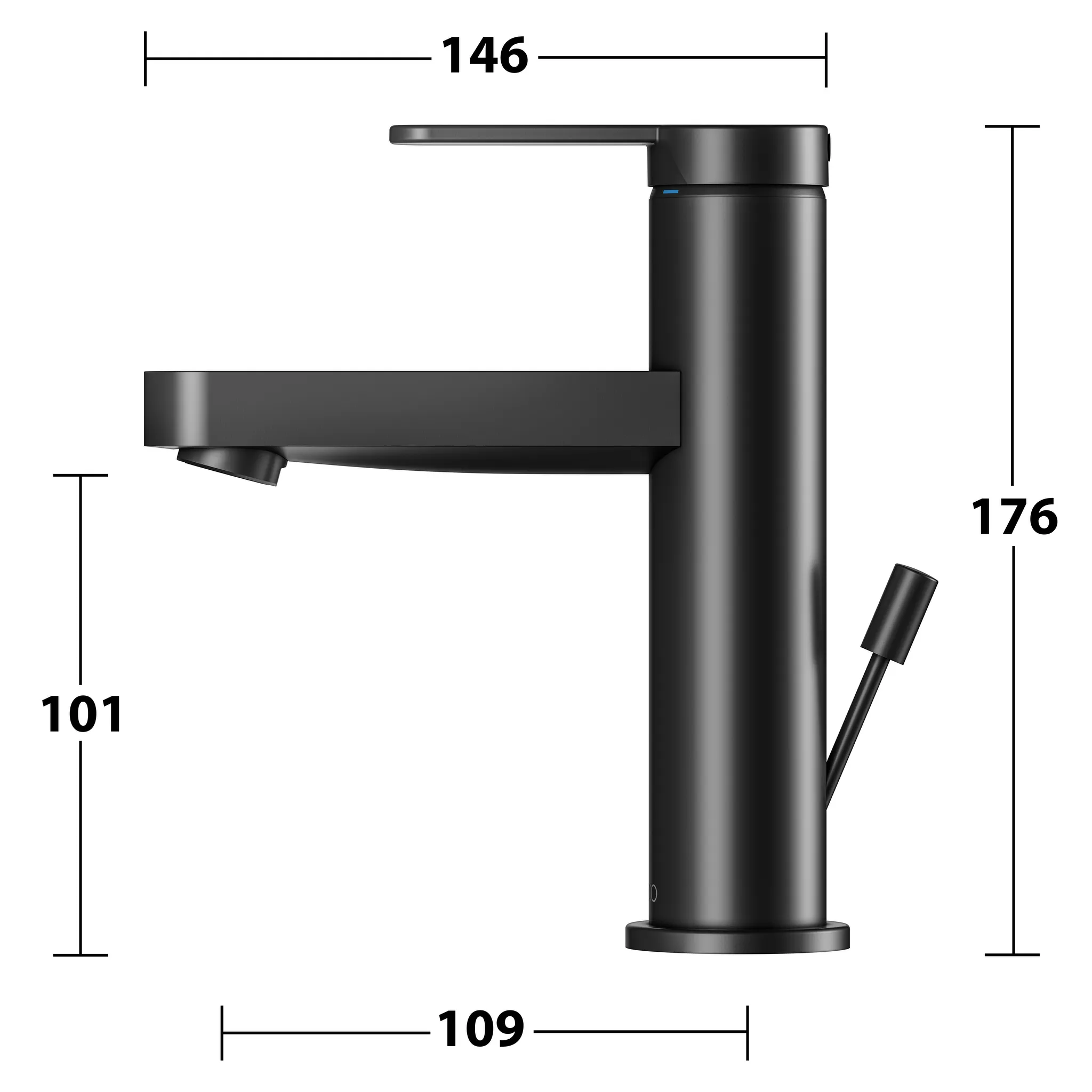 IXMO 59502373000 Einhebel-Waschtischmischer 100 mit Zugstangen-Ablaufgarnitur IXMO Flat, Rosette rund/eckig schwarz