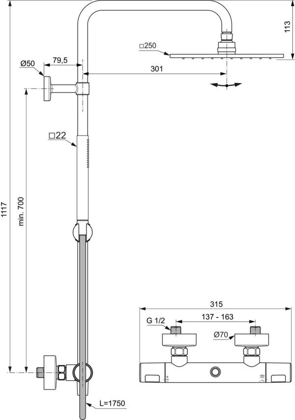 Ideal Standard Duschsystem „CerathermT25M“ Ideal Standard Duschsystem „CerathermT25M“