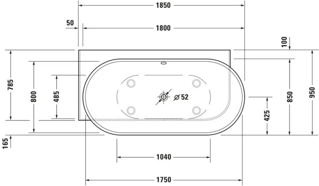 Duravit Whirlwanne „Luv“ vorwand oval 185 × 95 cm, links