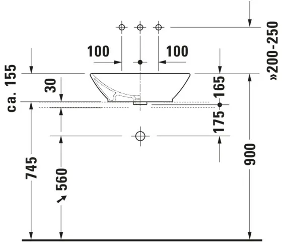 Aufsatzbecken Bacino 550 mm rechteckig, mit ÜL, ohne HLB, weiß