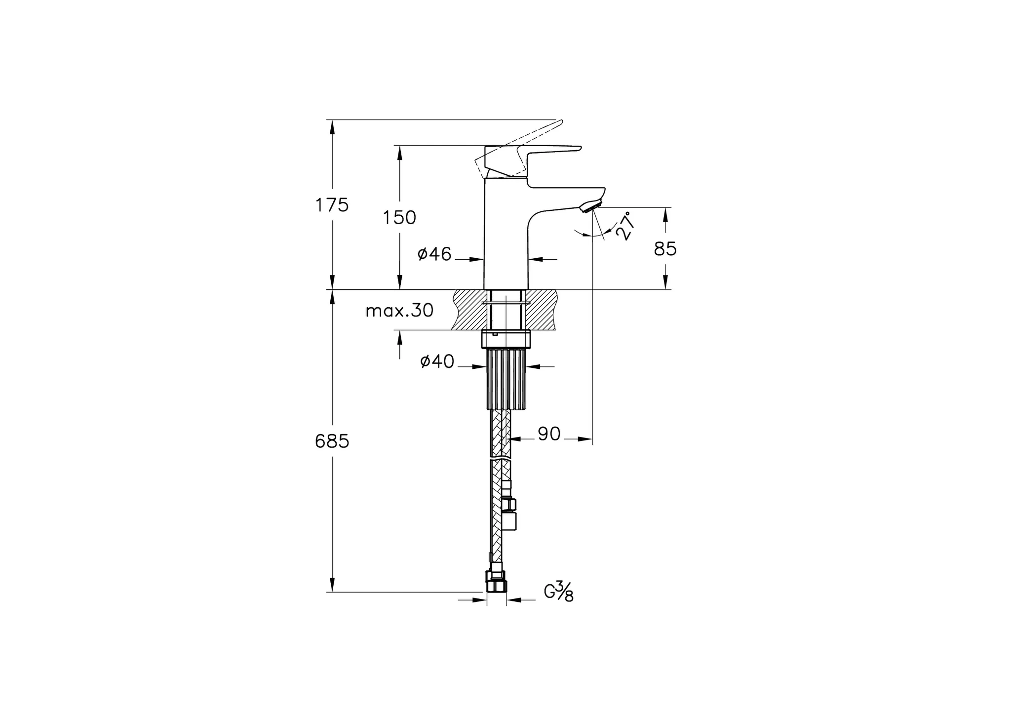 VitrA Flow Soft Einhebel-Waschtischmischer Niederdruck, Höhe 15 cm, Einlochmontage, Chrom