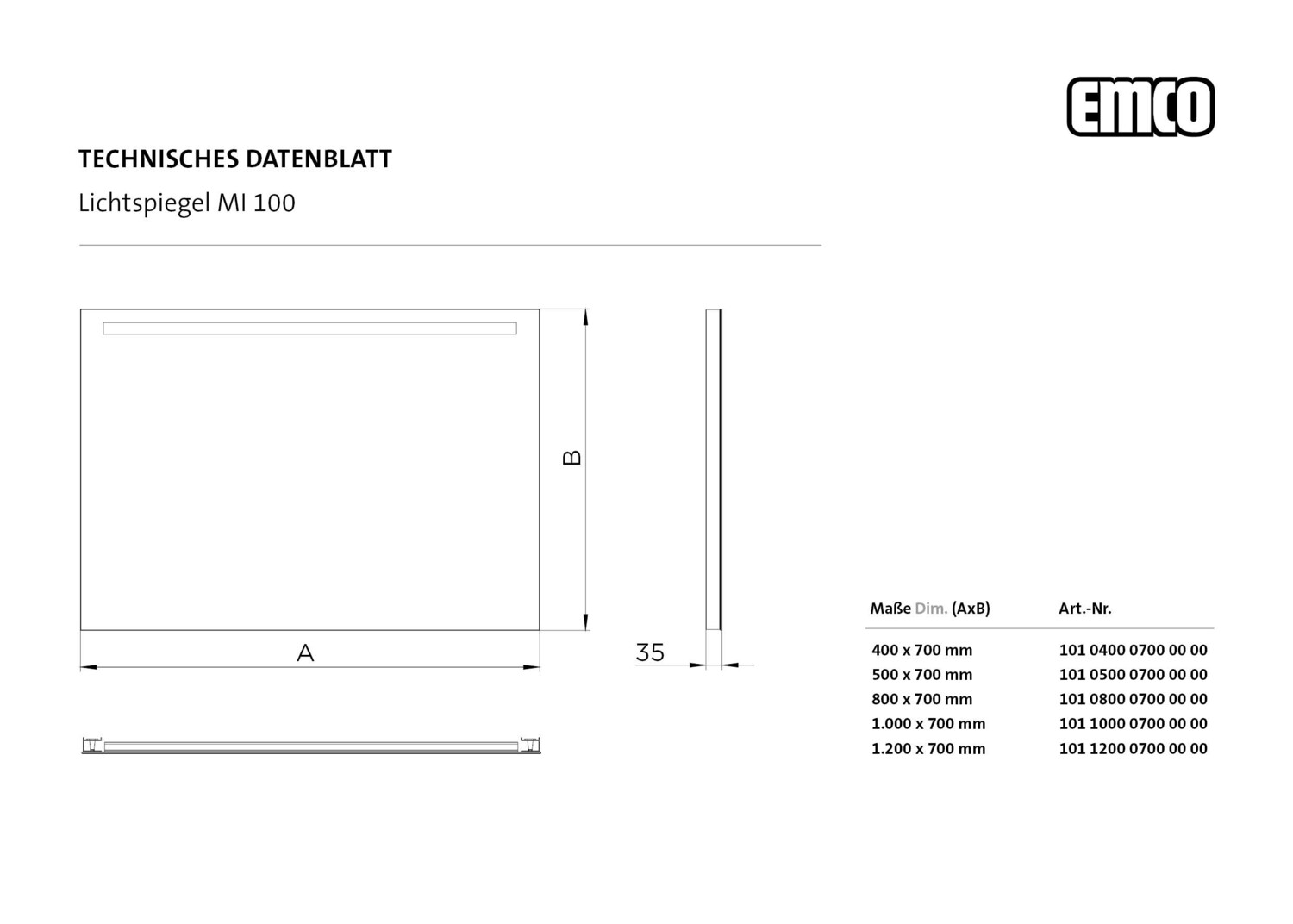 emco Lichtspiegel „MI 100“ 40 × 70 cm
